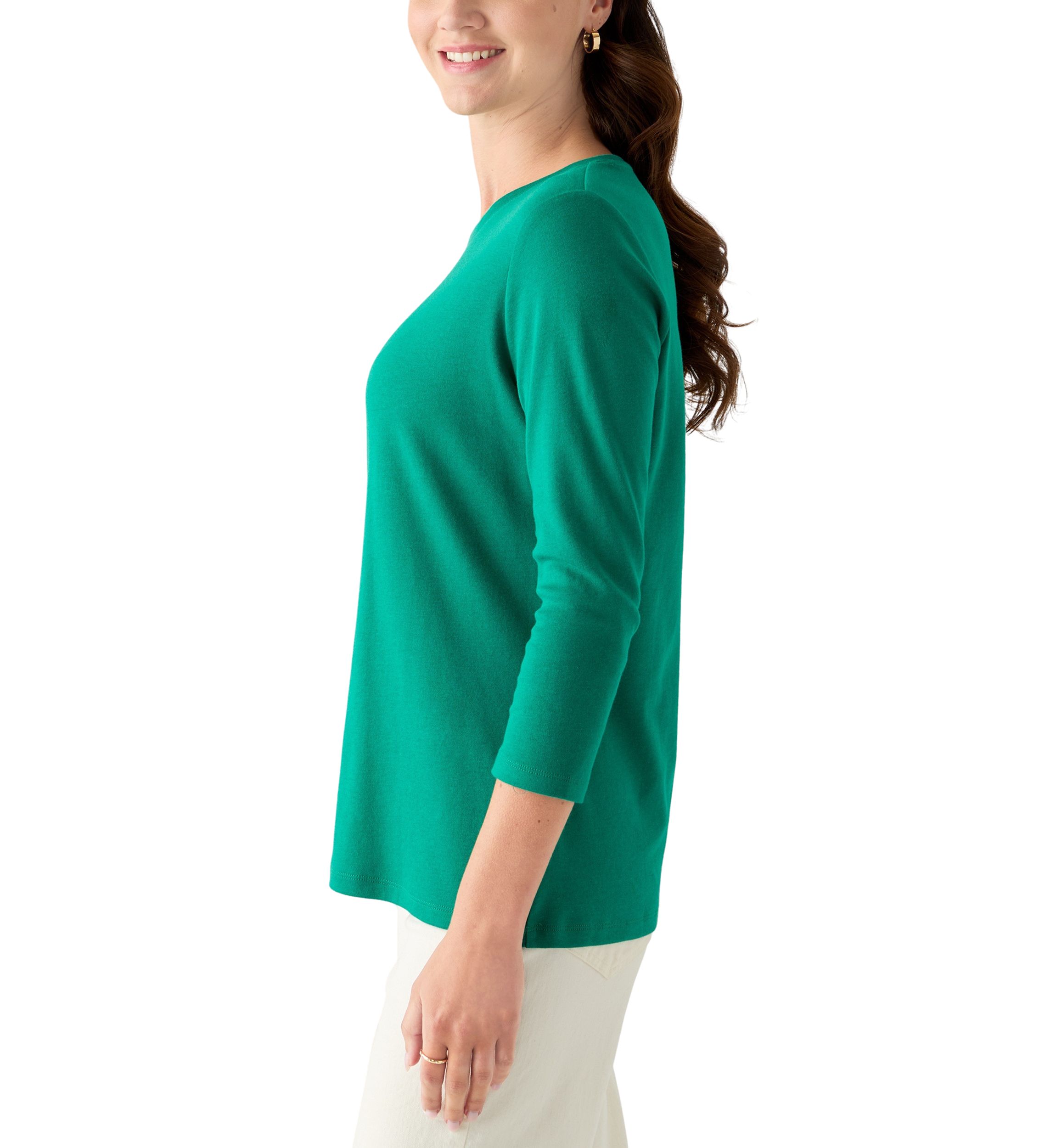 Womens 3/4 Sleeve Crew Neck Solid T-Shirt