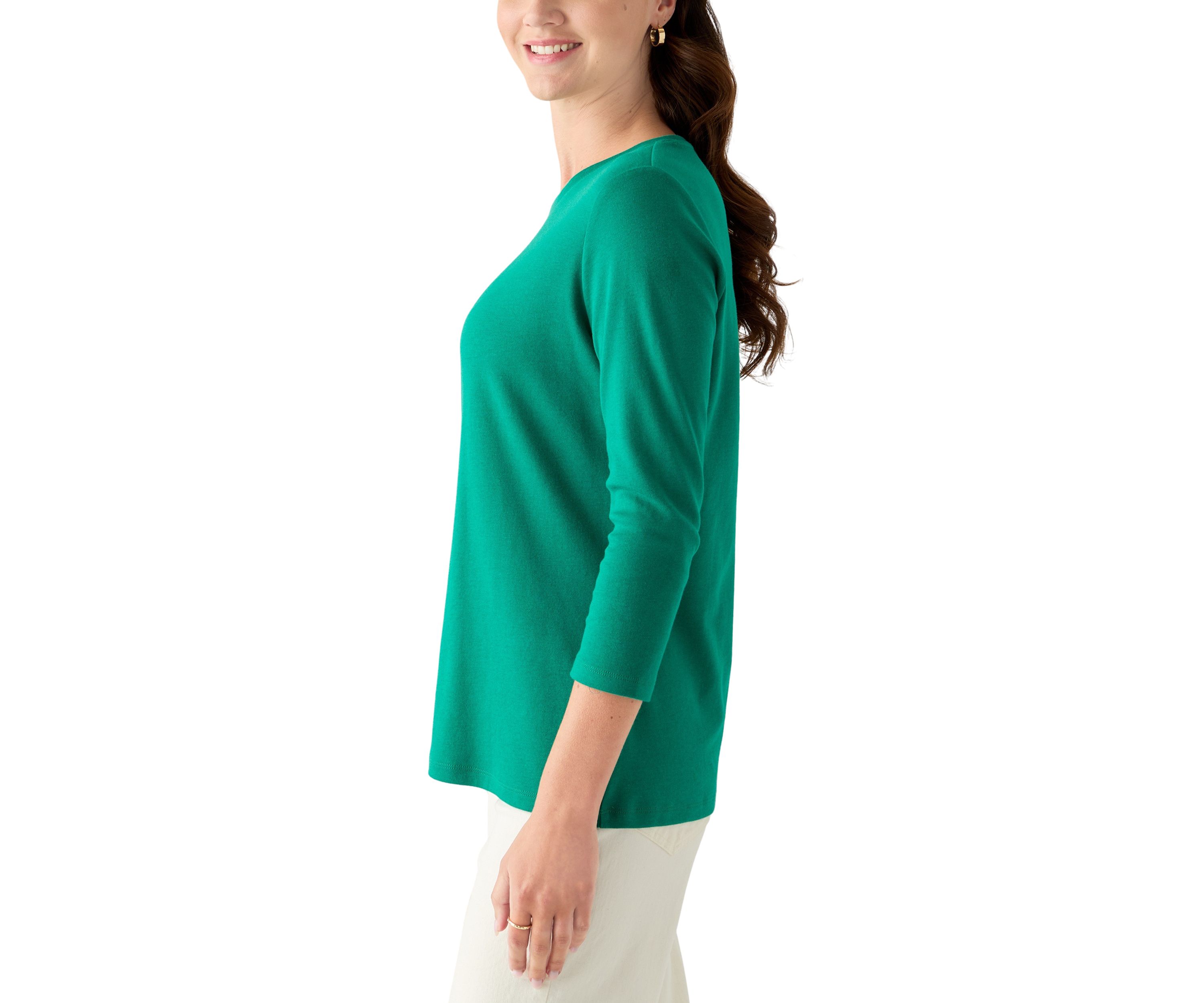 Womens 3/4 Sleeve Crew Neck Solid T-Shirt