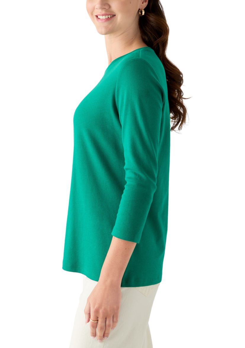 Womens 3/4 Sleeve Crew Neck Solid T-Shirt