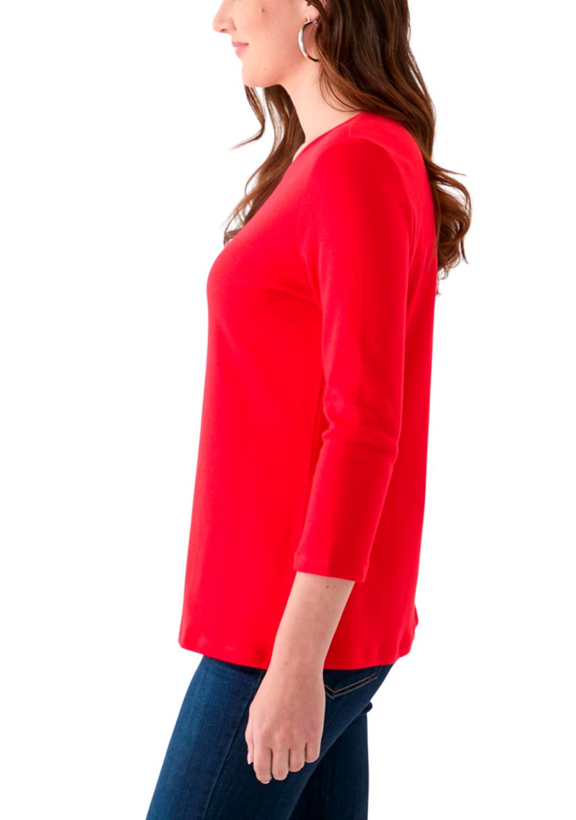 Womens 3/4 Sleeve Crew Neck Solid T-Shirt