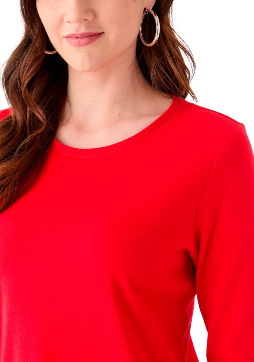 Womens 3/4 Sleeve Crew Neck Solid T-Shirt