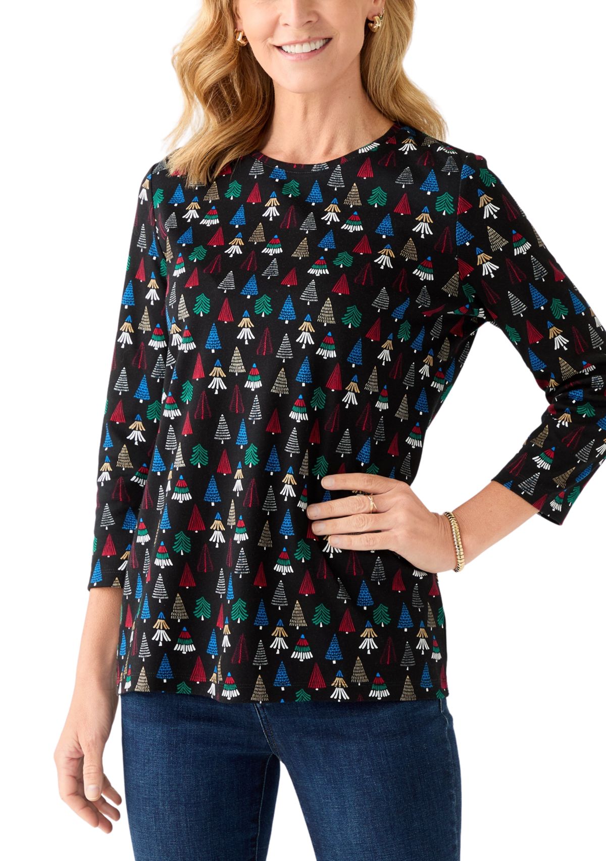 Womens 3/4 Sleeve Animal Print Top 