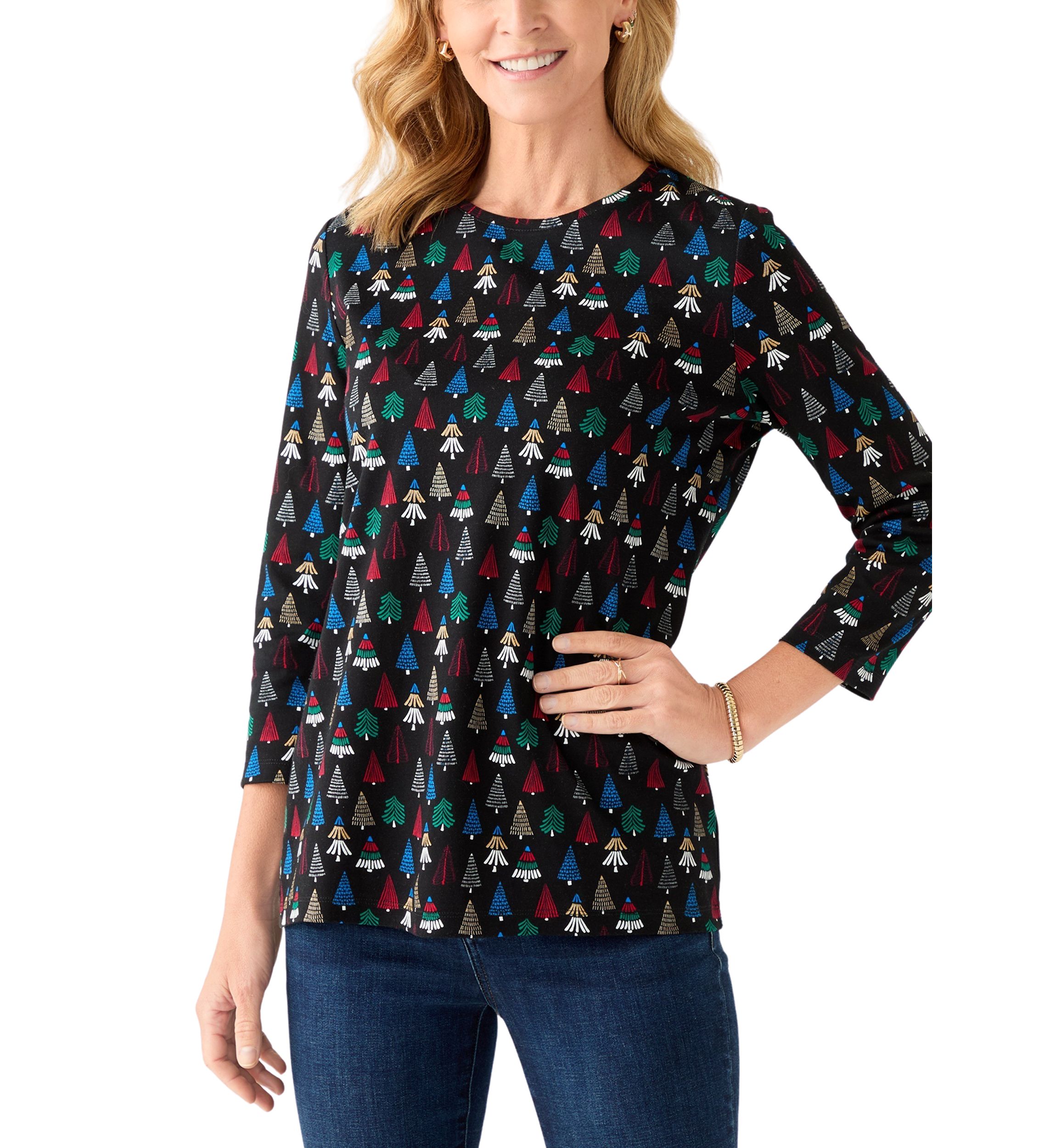 Womens 3/4 Sleeve Animal Print Top 