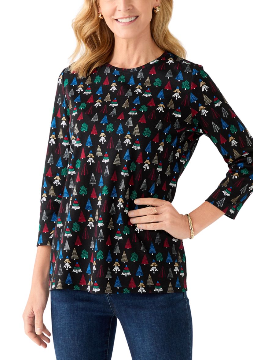 Womens 3/4 Sleeve Animal Print Top 