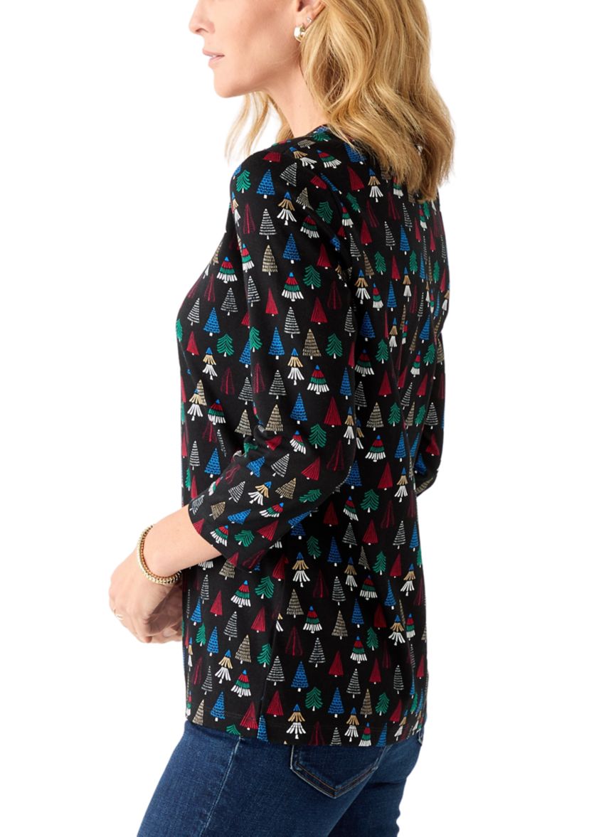 Womens 3/4 Sleeve Animal Print Top 