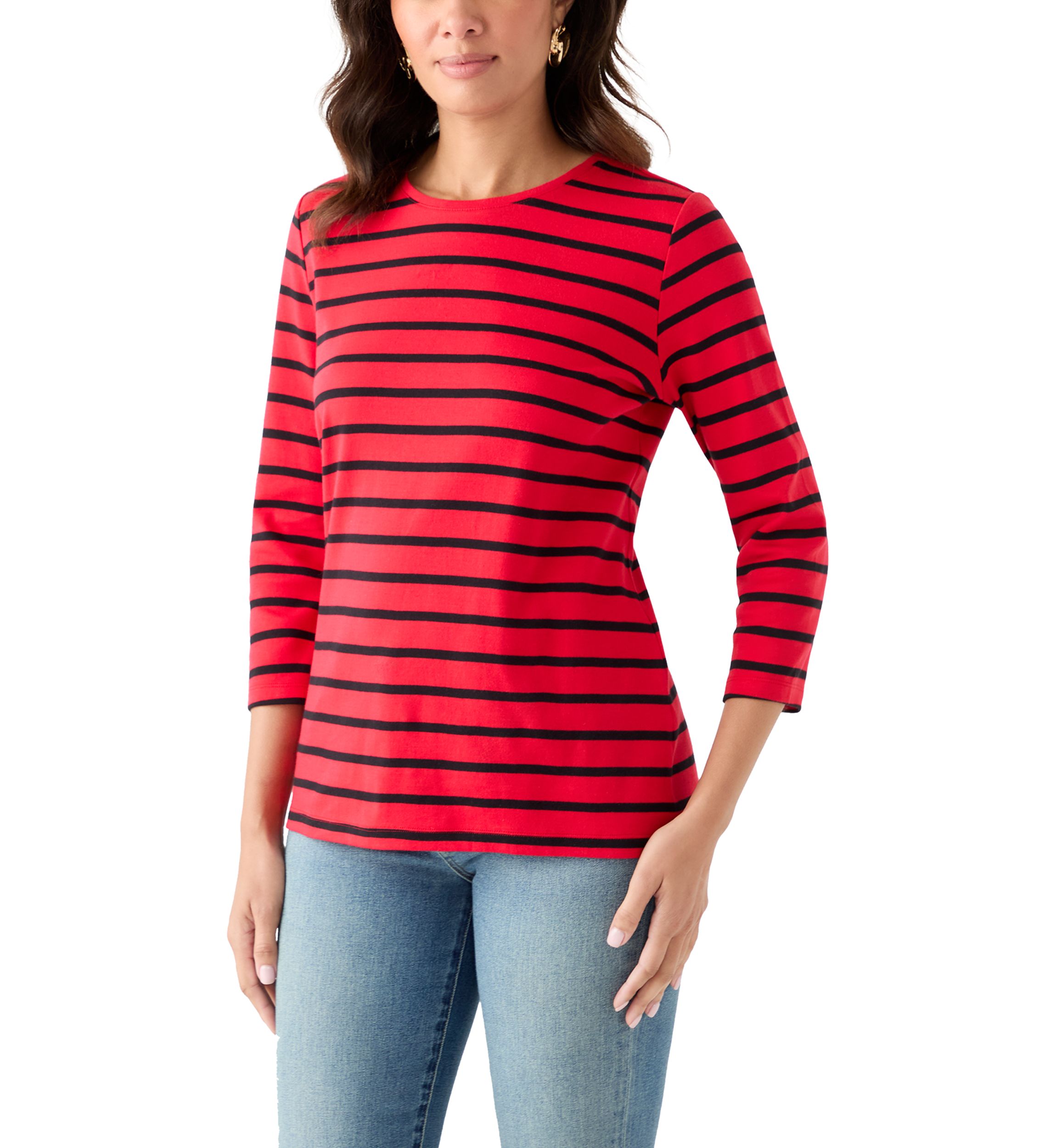 Womens 3/4 Sleeve Stripe Top