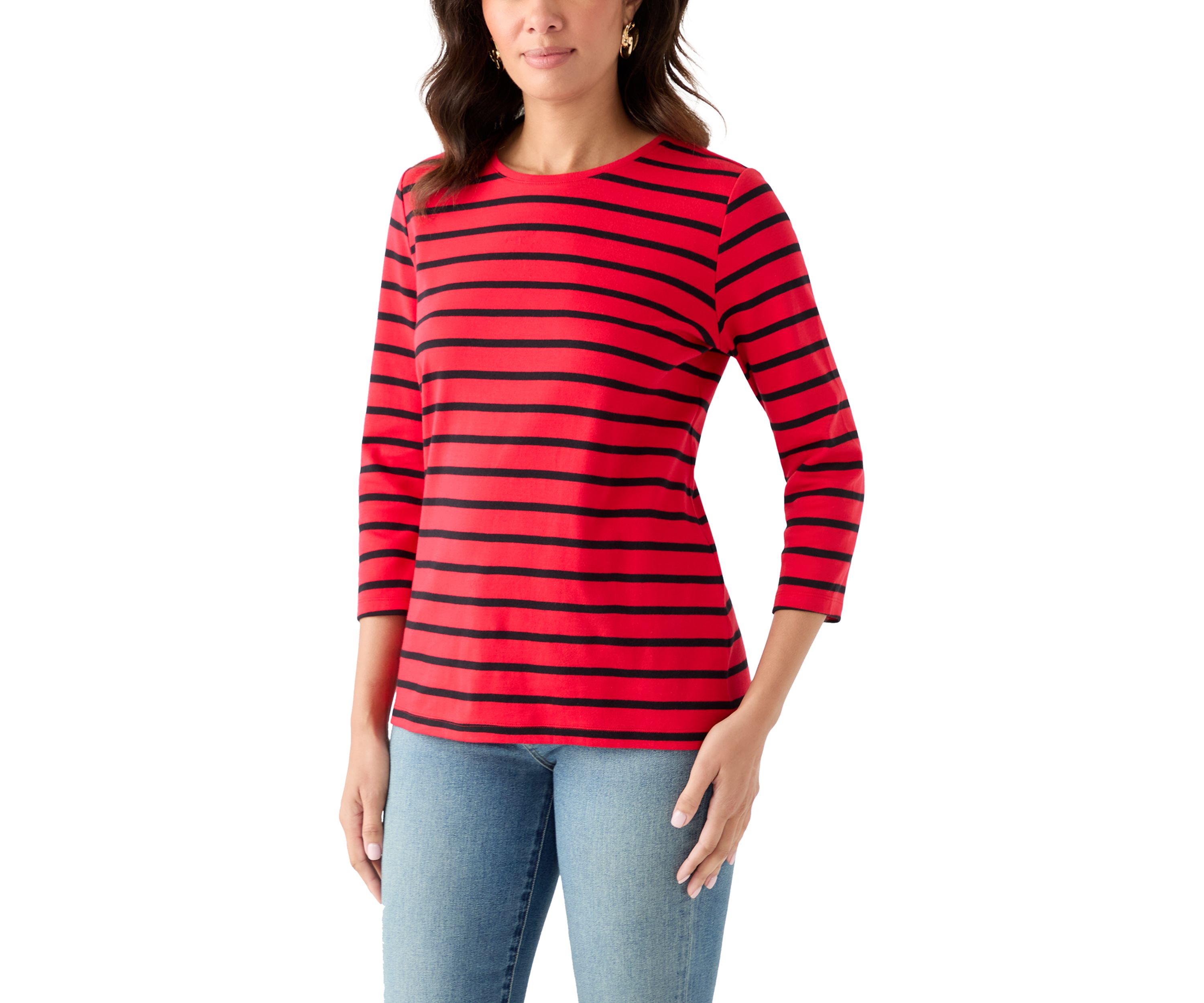 Womens 3/4 Sleeve Stripe Top