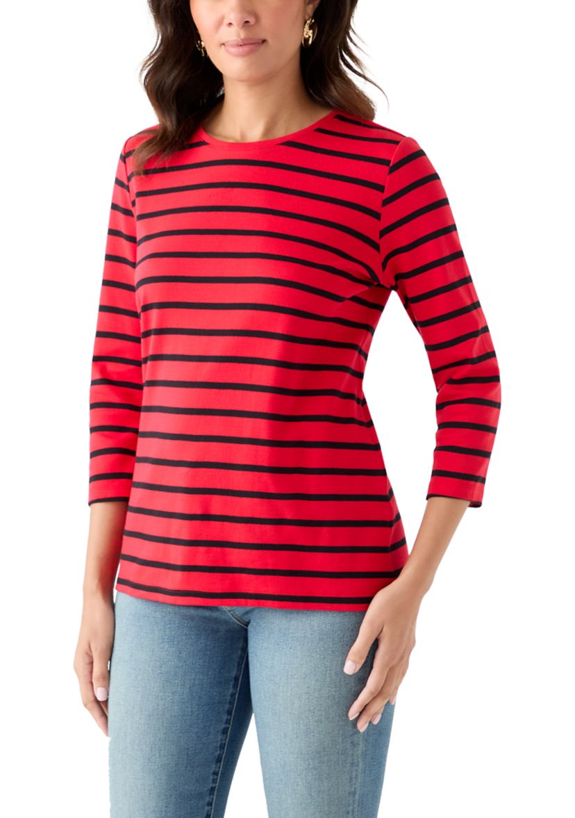 Womens 3/4 Sleeve Stripe Top