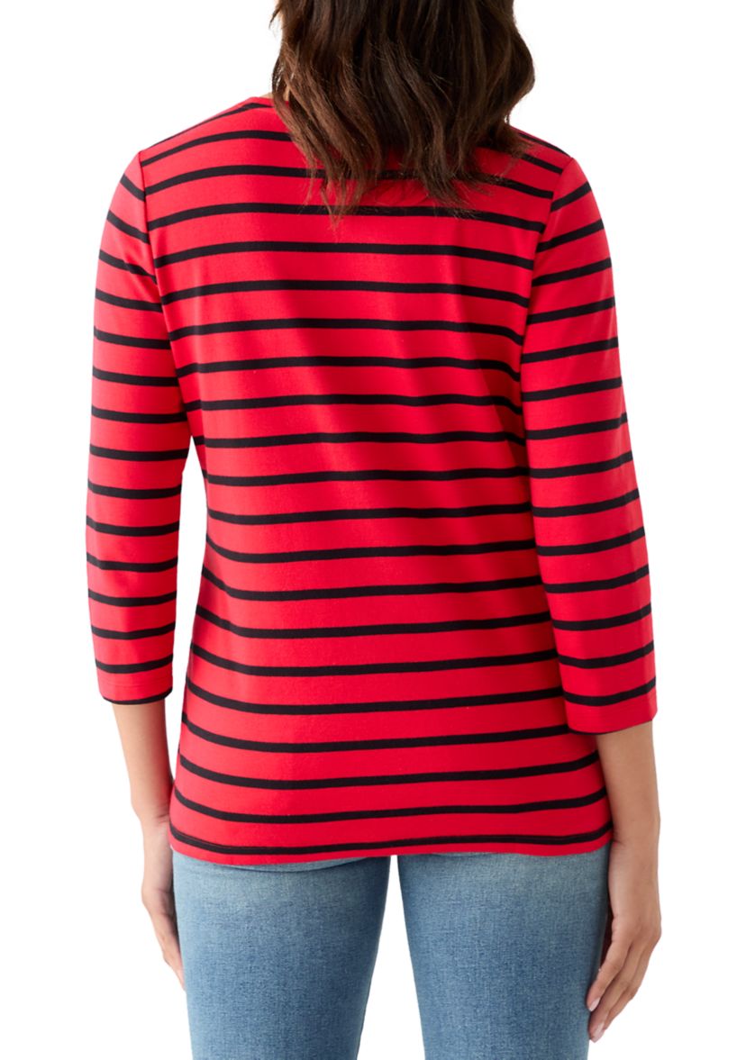 Womens 3/4 Sleeve Stripe Top