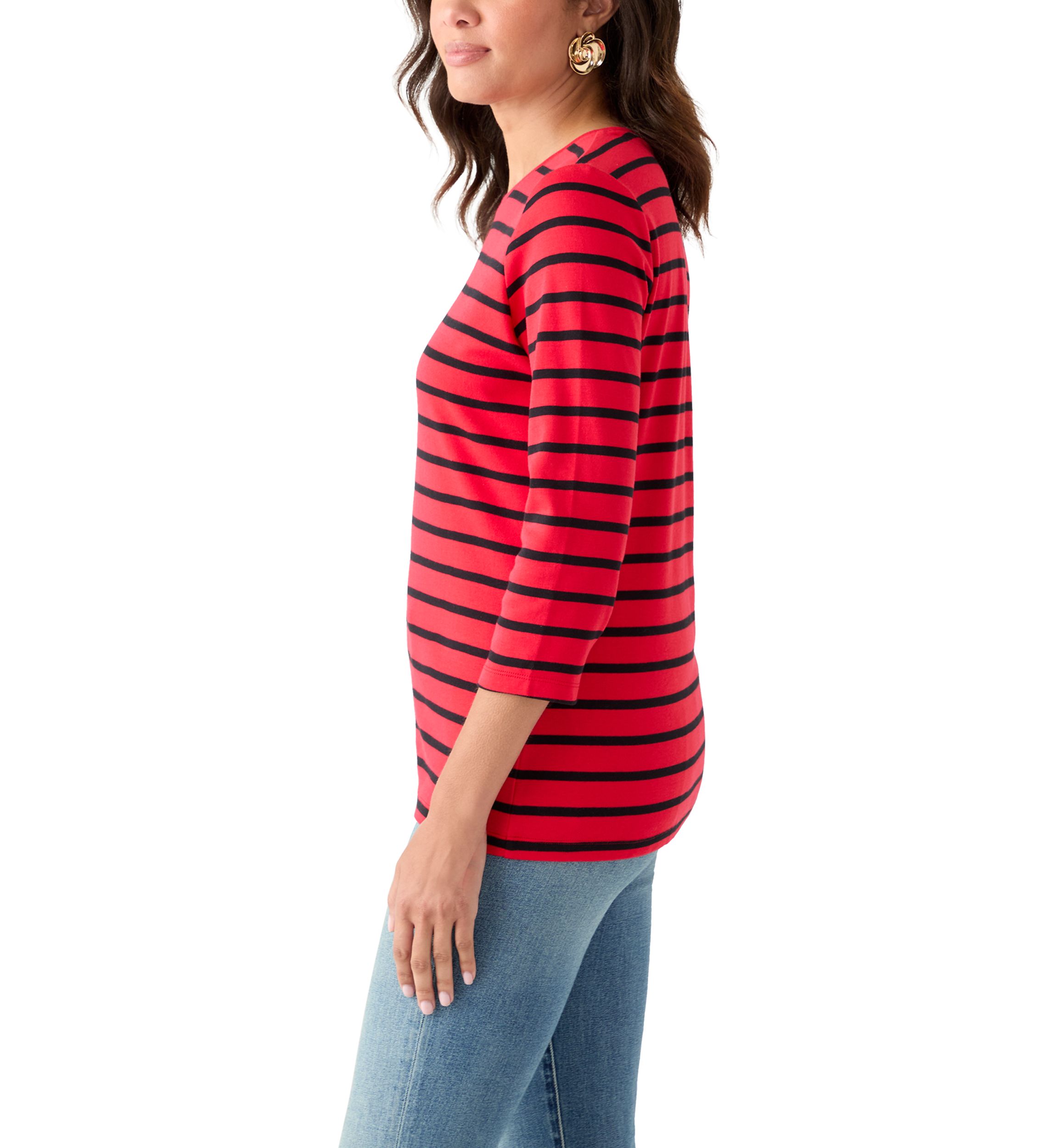 Womens 3/4 Sleeve Stripe Top