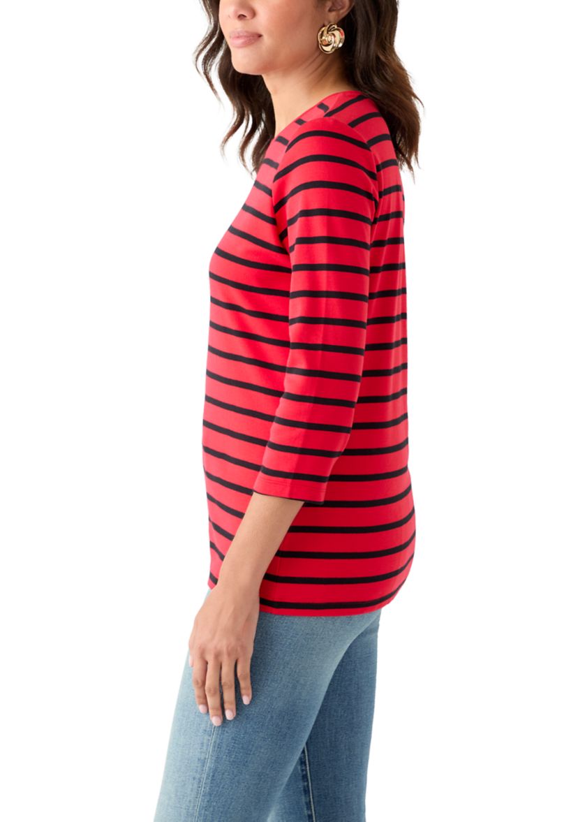Womens 3/4 Sleeve Stripe Top