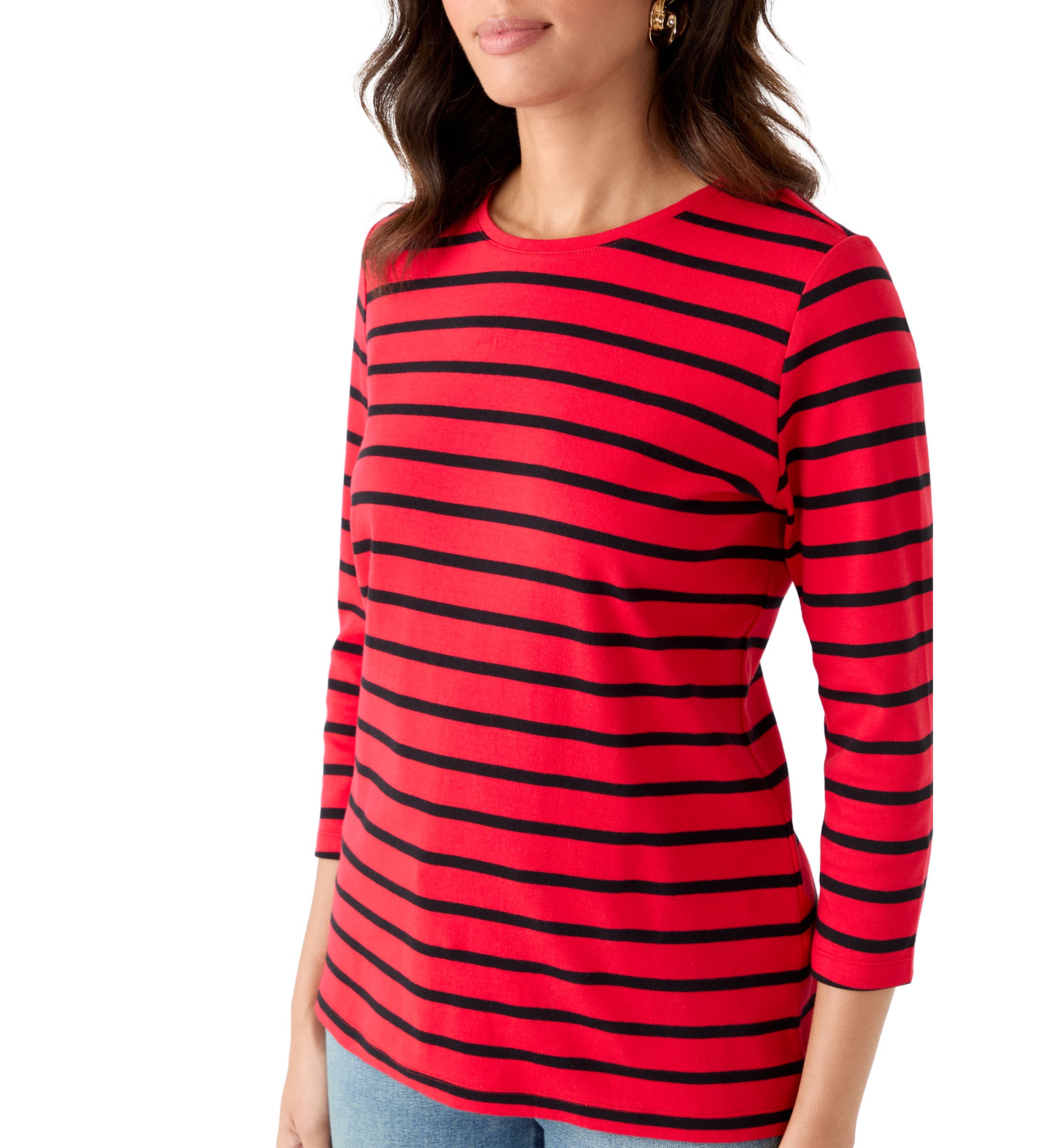 Womens 3/4 Sleeve Stripe Top