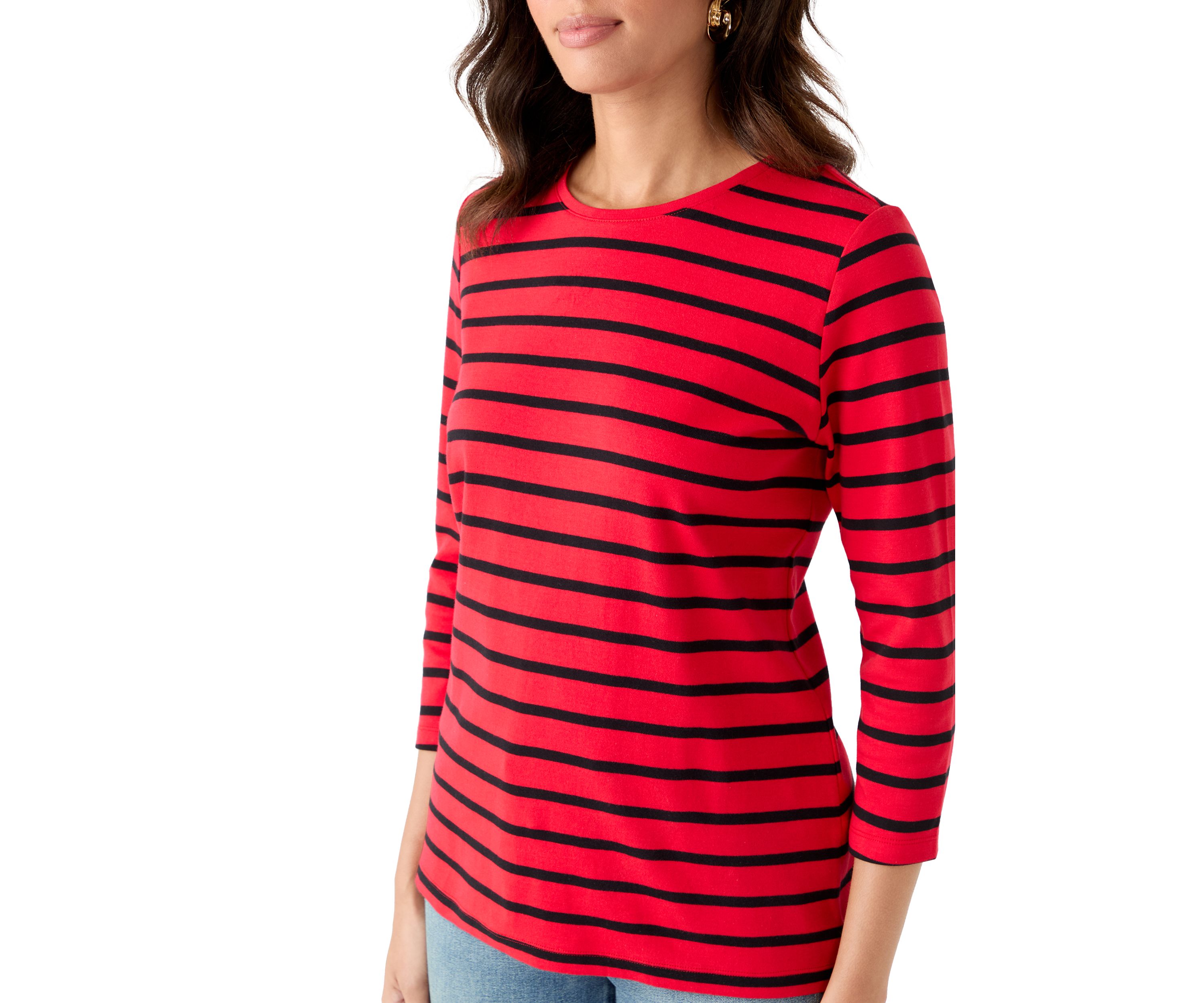 Womens 3/4 Sleeve Stripe Top