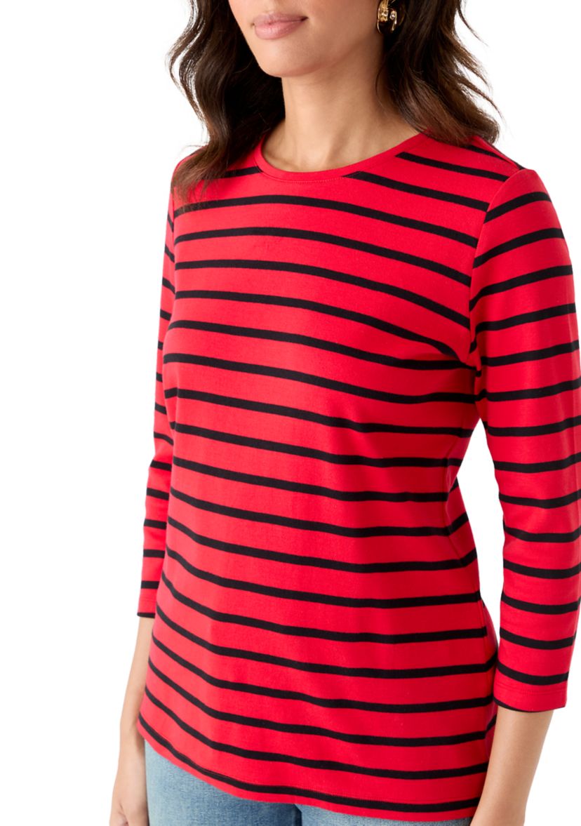 Womens 3/4 Sleeve Stripe Top