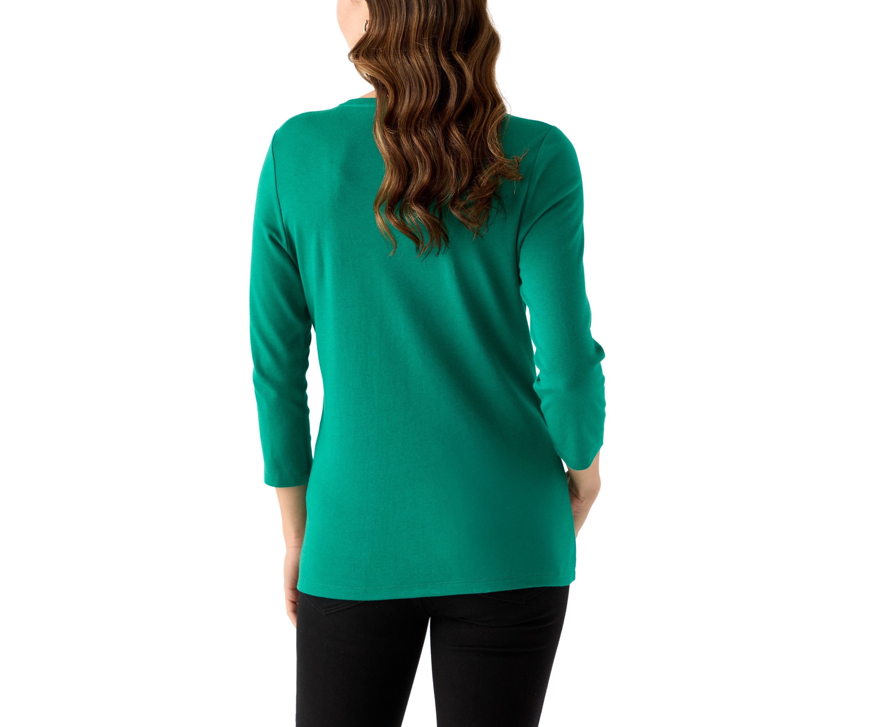Womens 3/4 Sleeve Christmas Lights Graphic T-Shirt