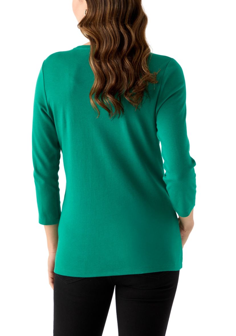 Womens 3/4 Sleeve Christmas Lights Graphic T-Shirt