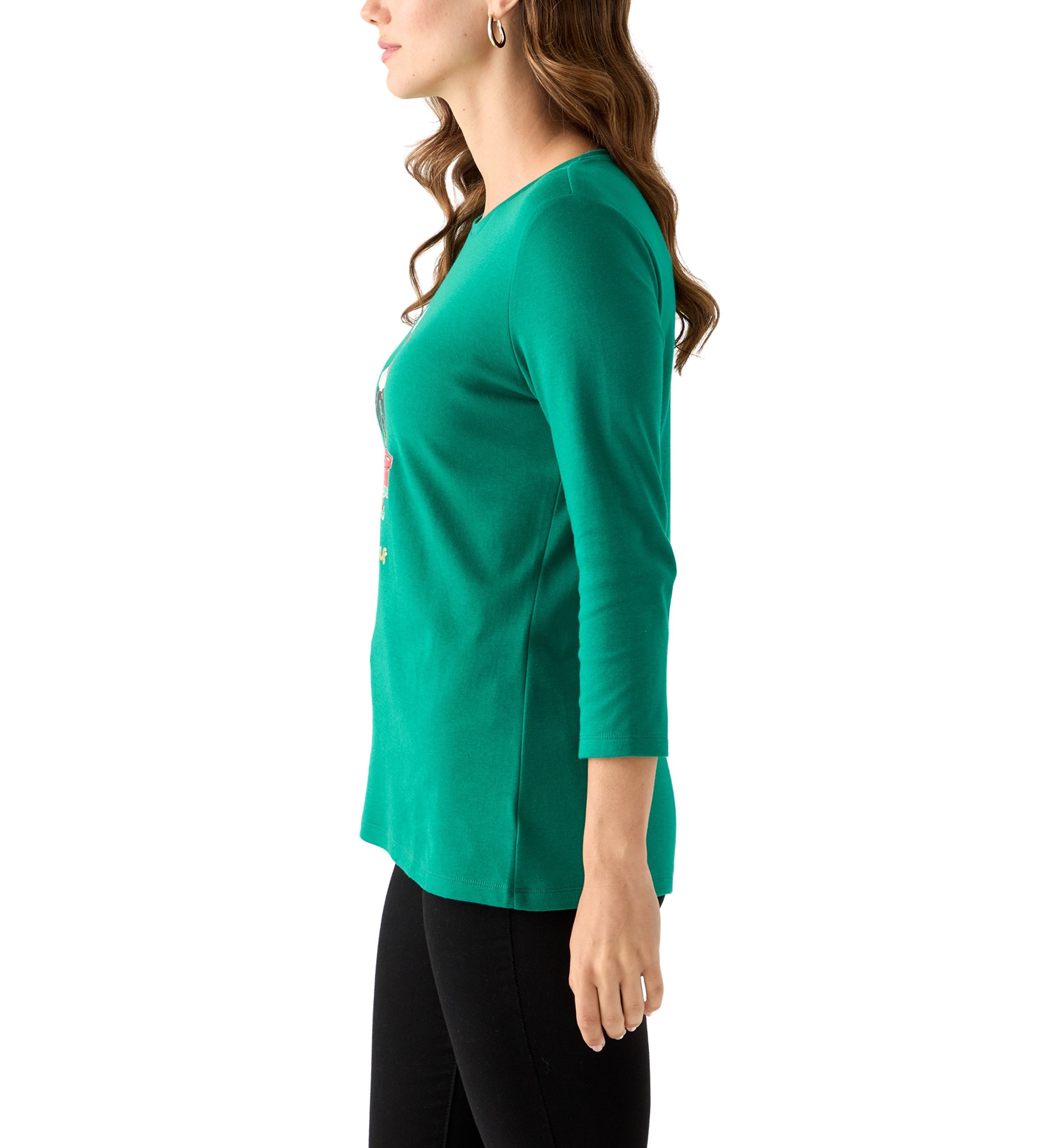 Womens 3/4 Sleeve Christmas Lights Graphic T-Shirt