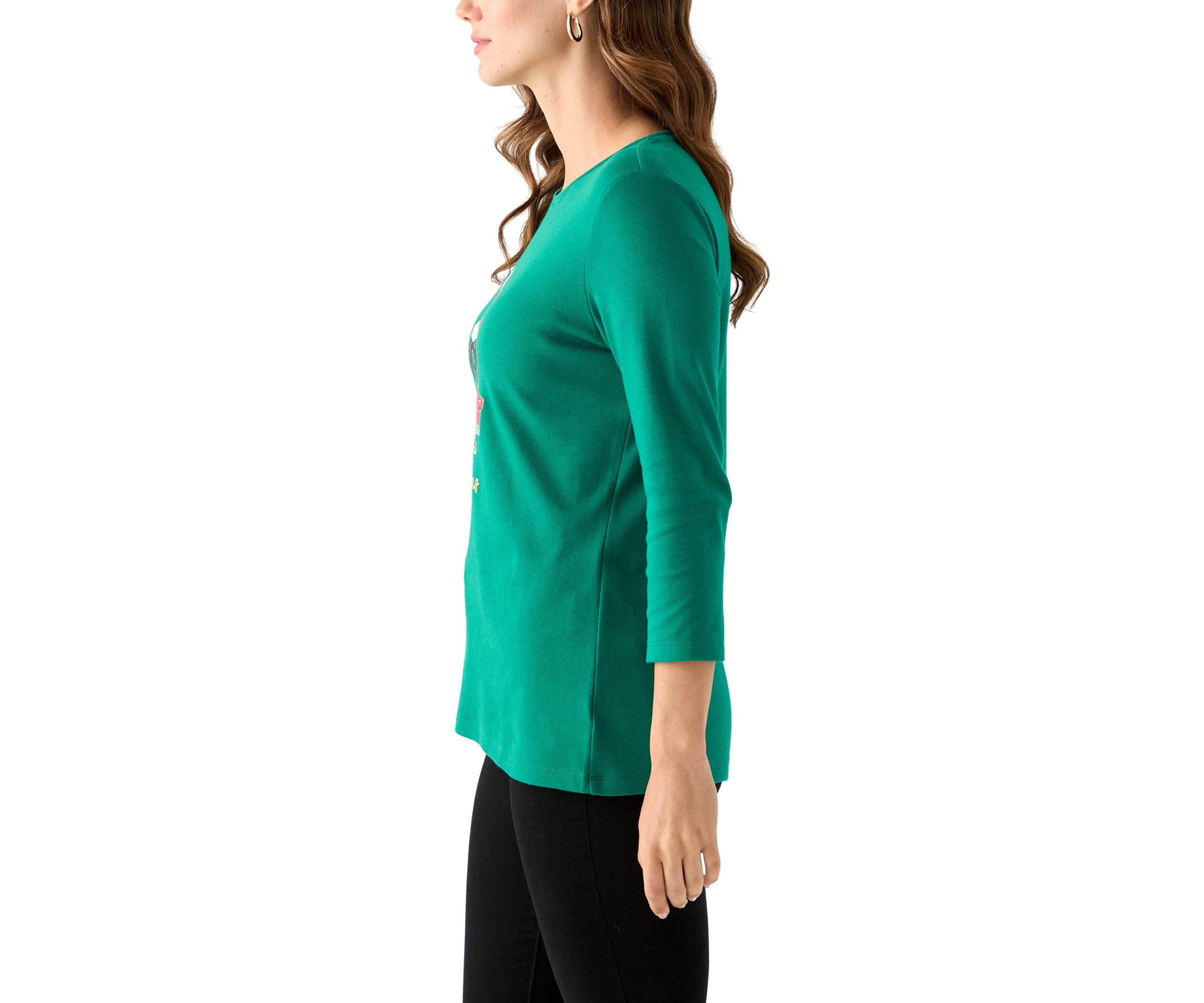 Womens 3/4 Sleeve Christmas Lights Graphic T-Shirt