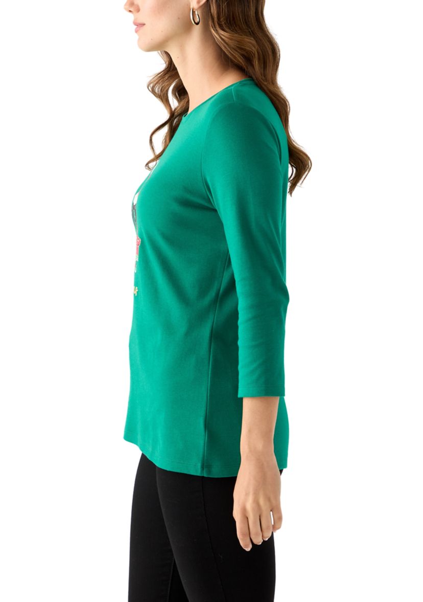 Womens 3/4 Sleeve Christmas Lights Graphic T-Shirt