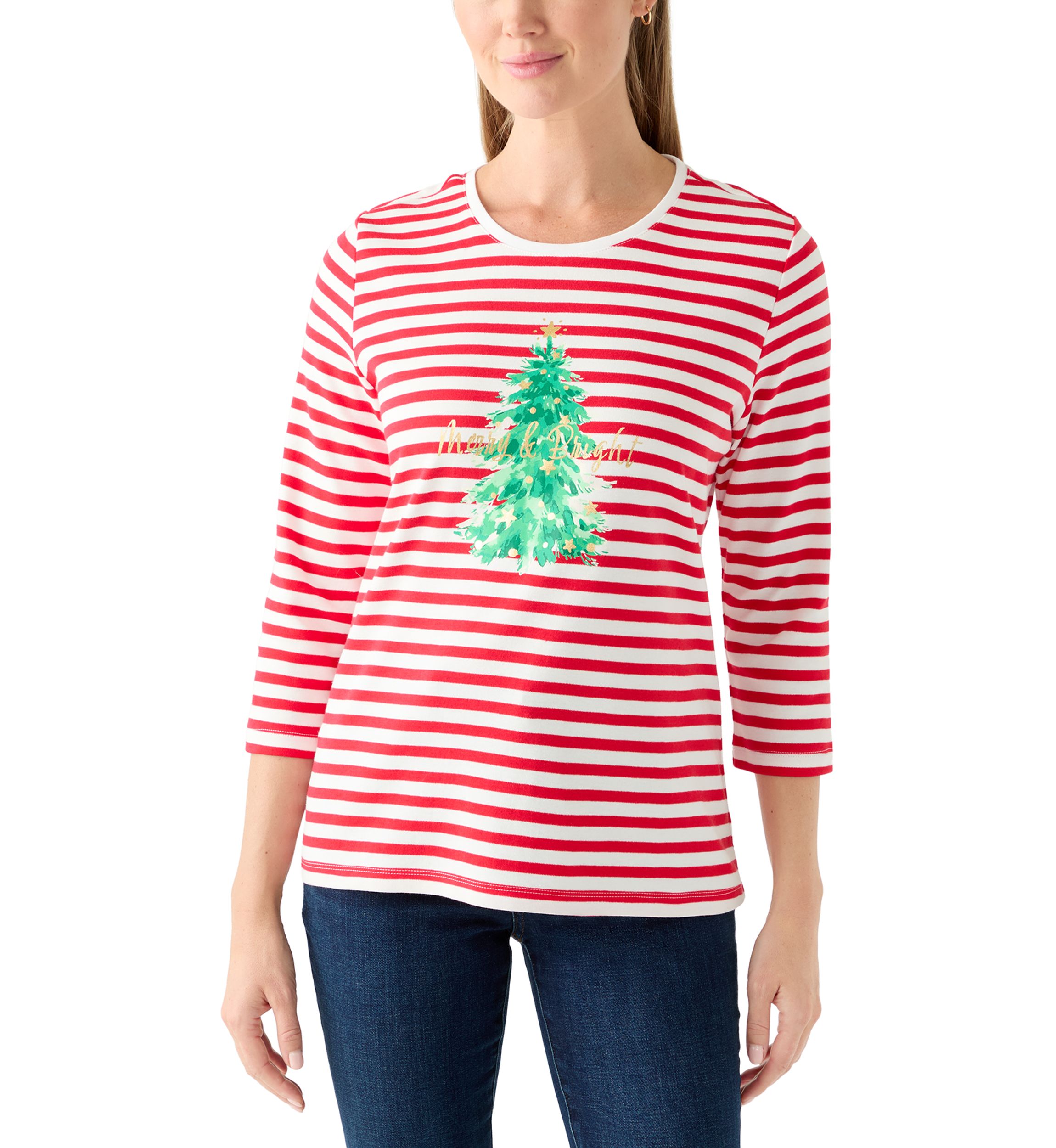 Womens 3/4 Sleeve Holiday Graphic T-Shirt