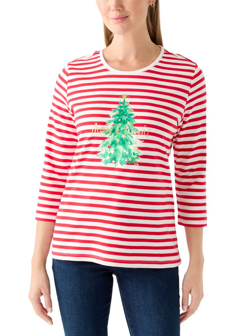 Womens 3/4 Sleeve Holiday Graphic T-Shirt