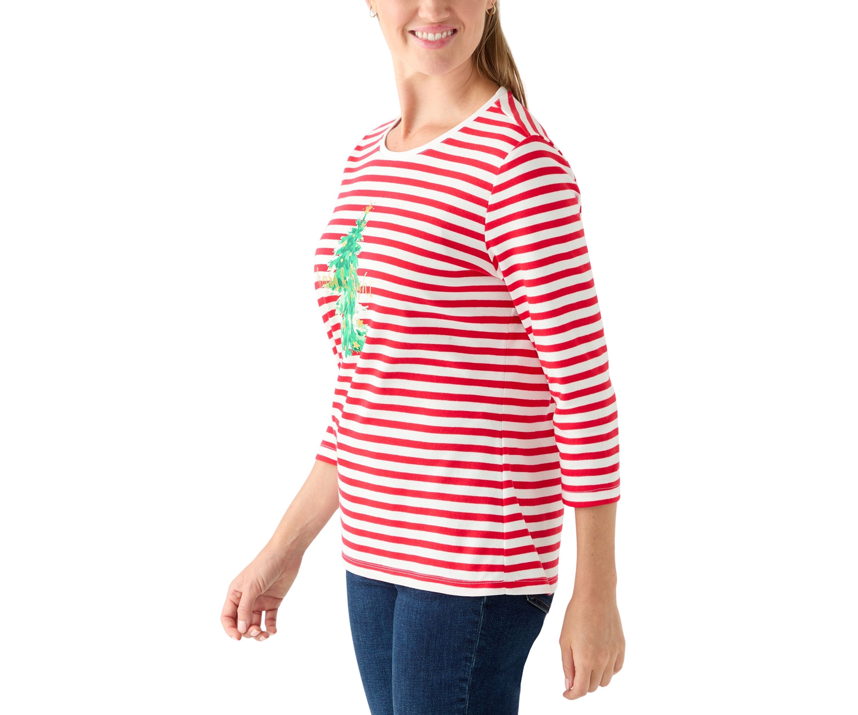 Womens 3/4 Sleeve Holiday Graphic T-Shirt