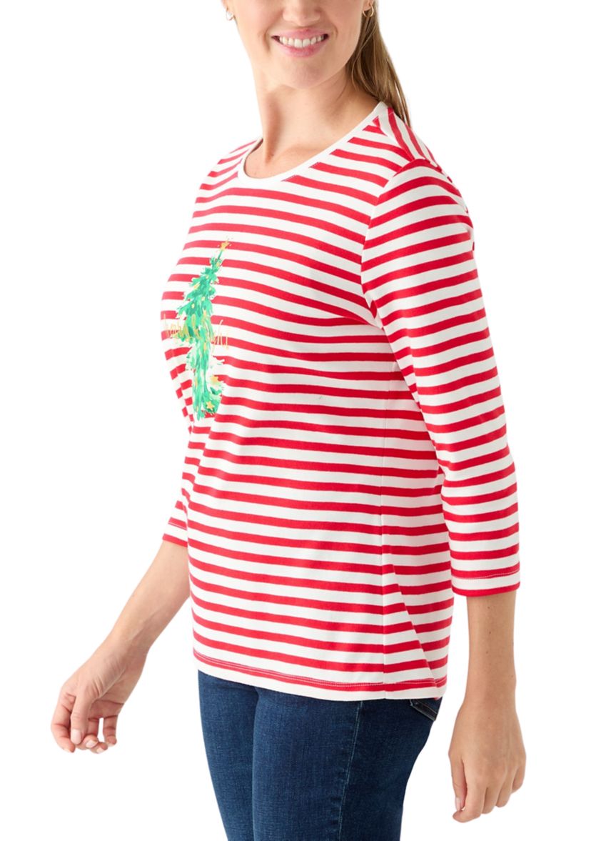 Womens 3/4 Sleeve Holiday Graphic T-Shirt