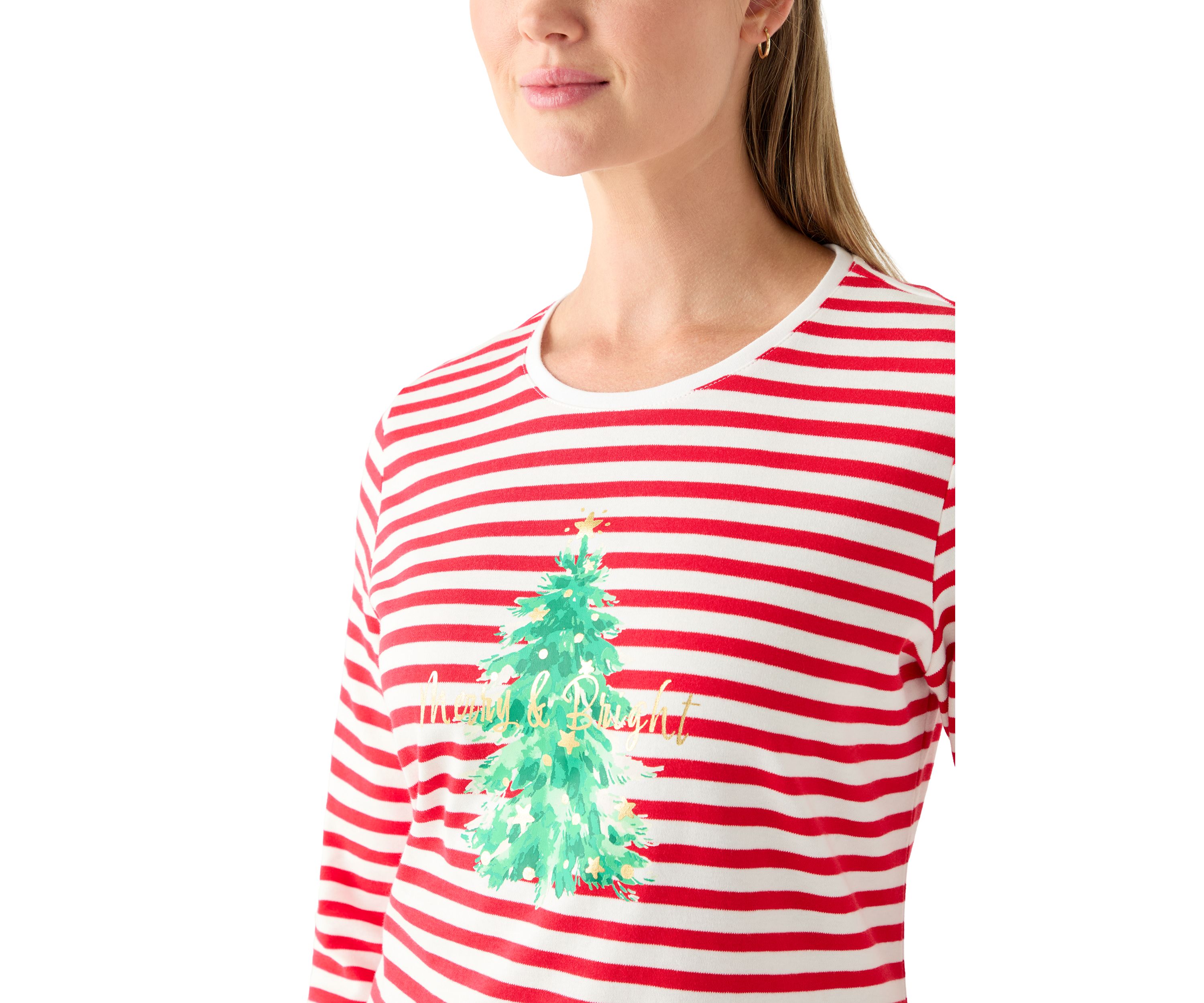 Womens 3/4 Sleeve Holiday Graphic T-Shirt