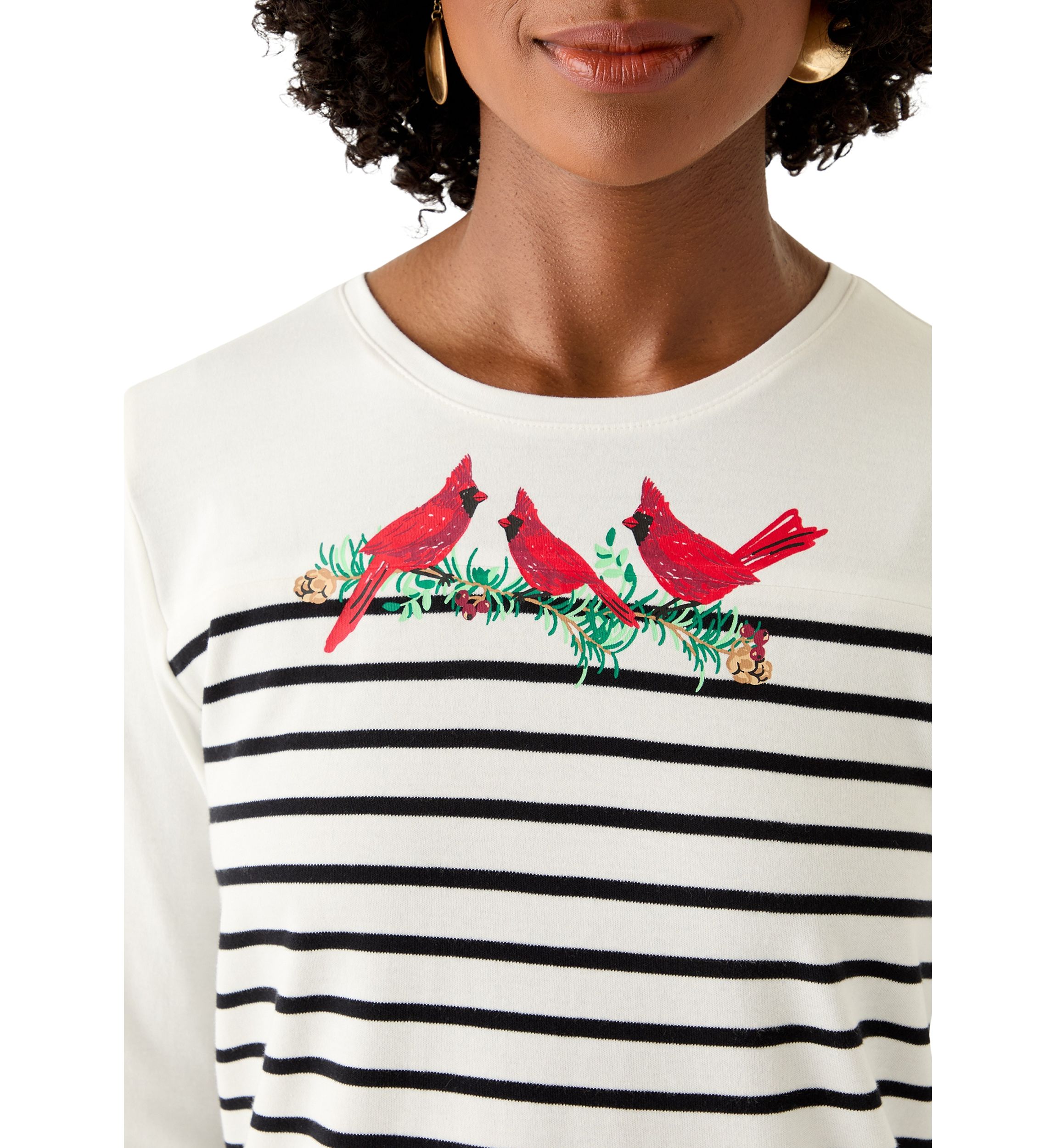 Womens Three-Quarter Sleeve Pieced Yoke Graphic T-Shirt