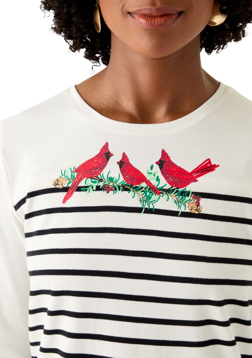 Womens Three-Quarter Sleeve Pieced Yoke Graphic T-Shirt