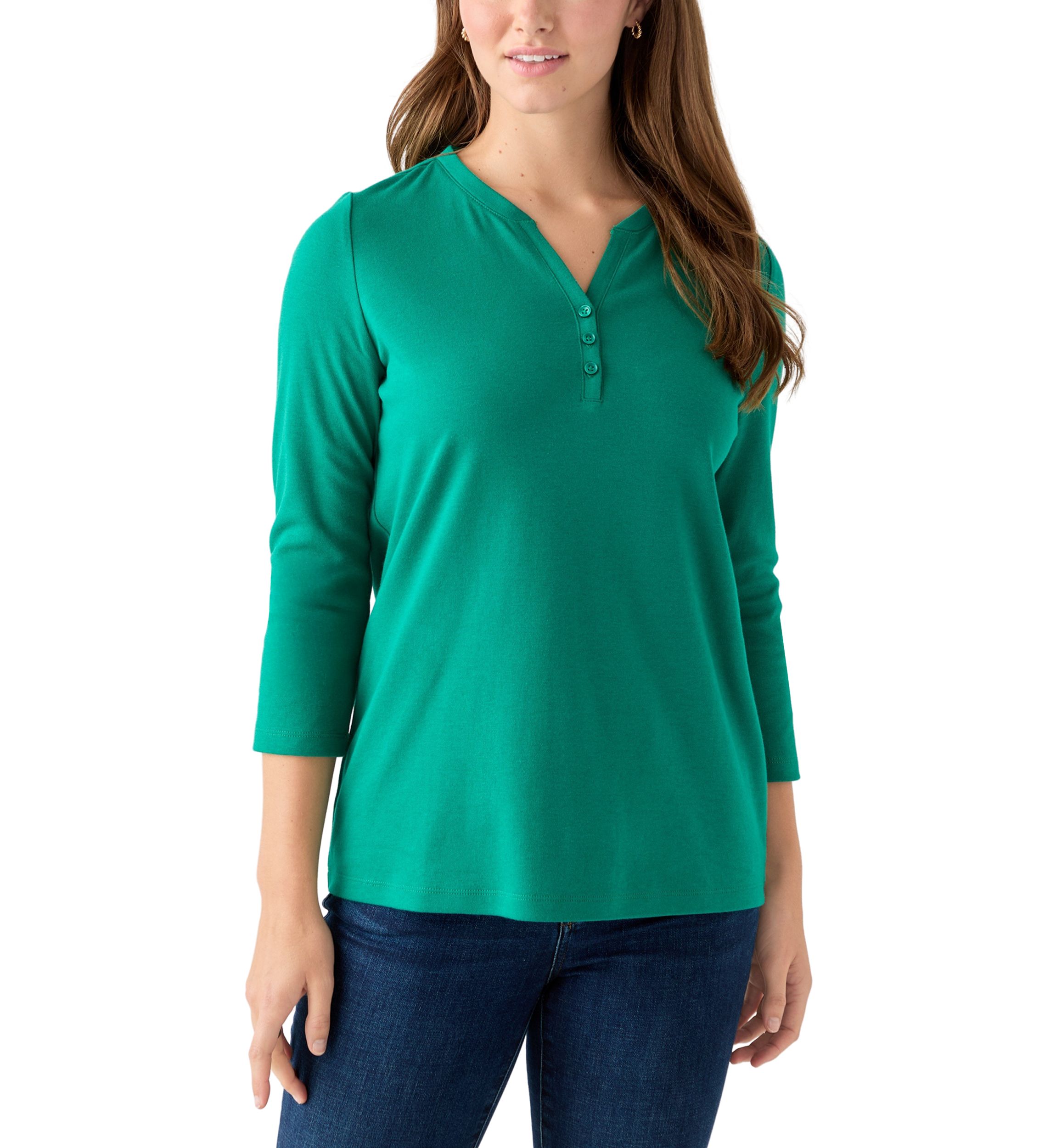 Womens Henley Solid Top