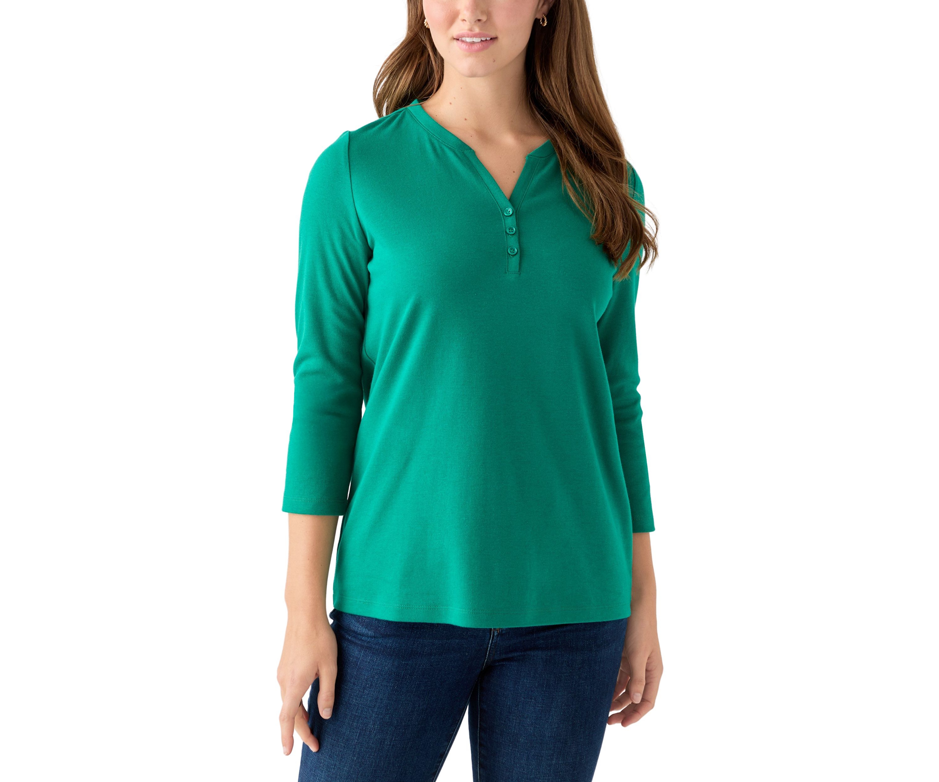 Womens Henley Solid Top