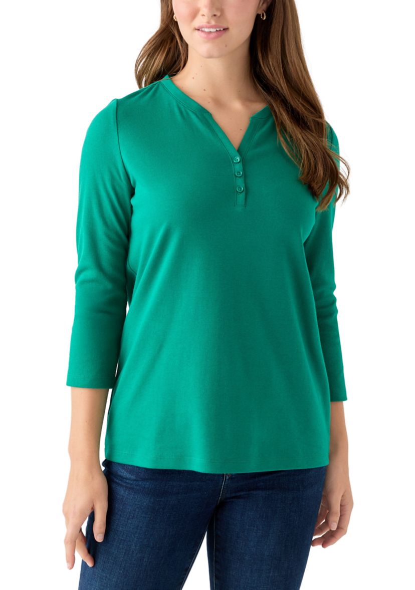 Womens Henley Solid Top