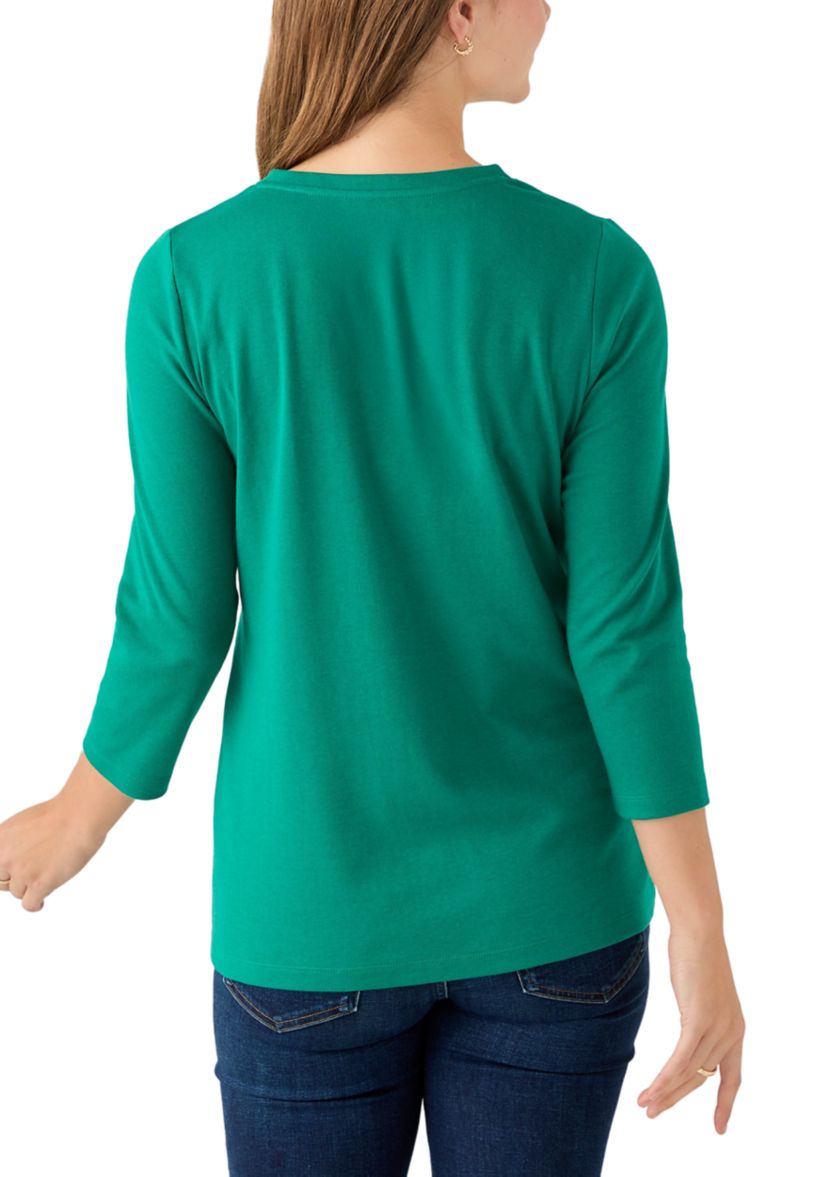 Womens Henley Solid Top