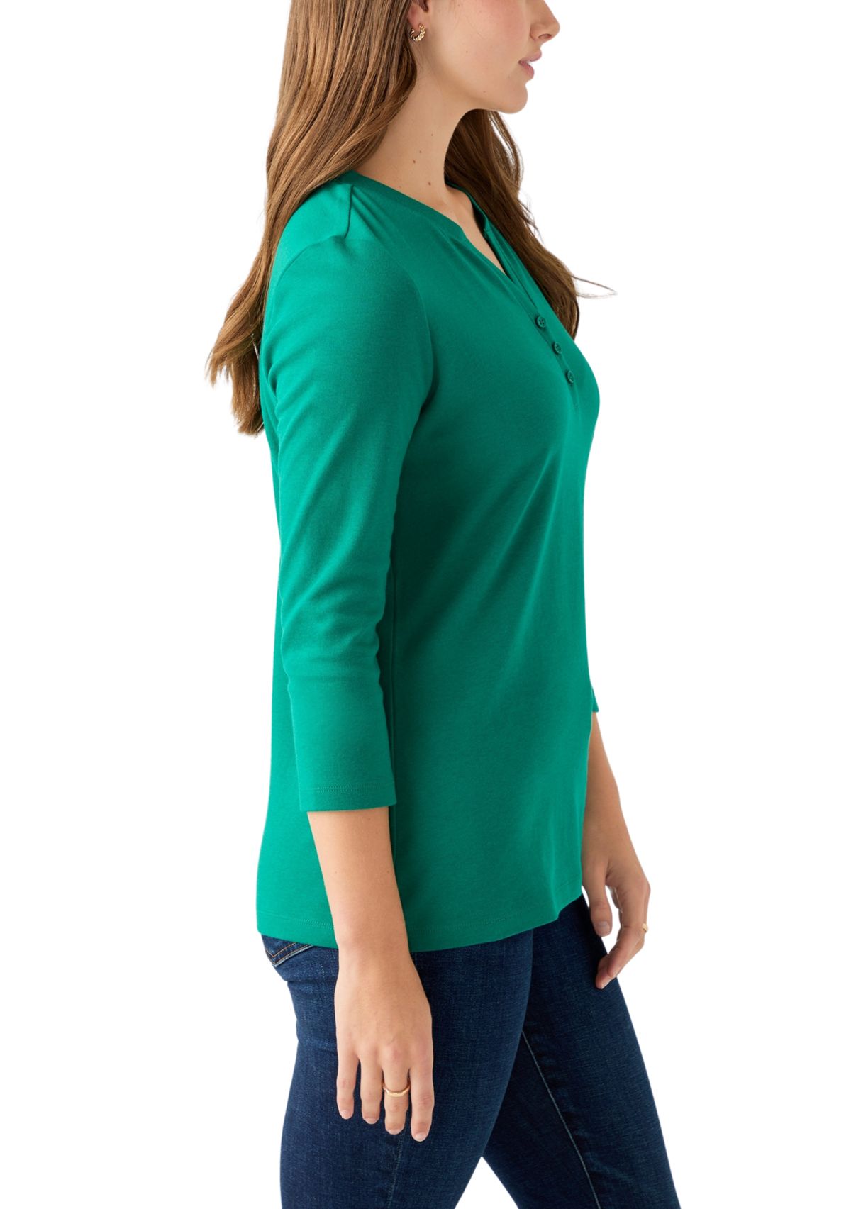Womens Henley Solid Top