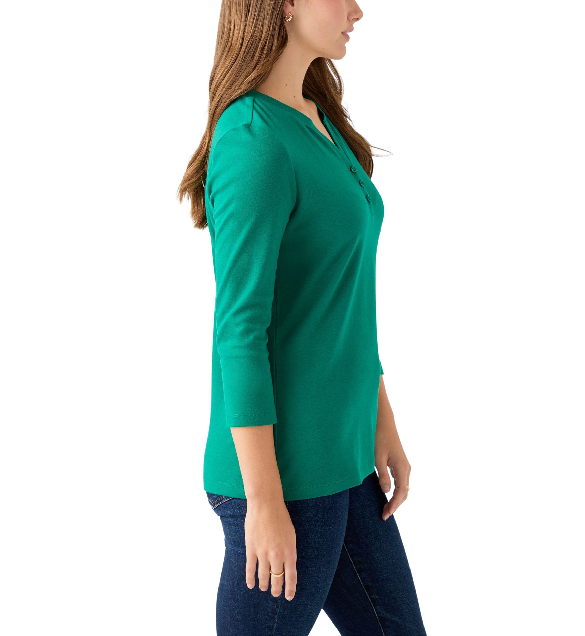 Womens Henley Solid Top