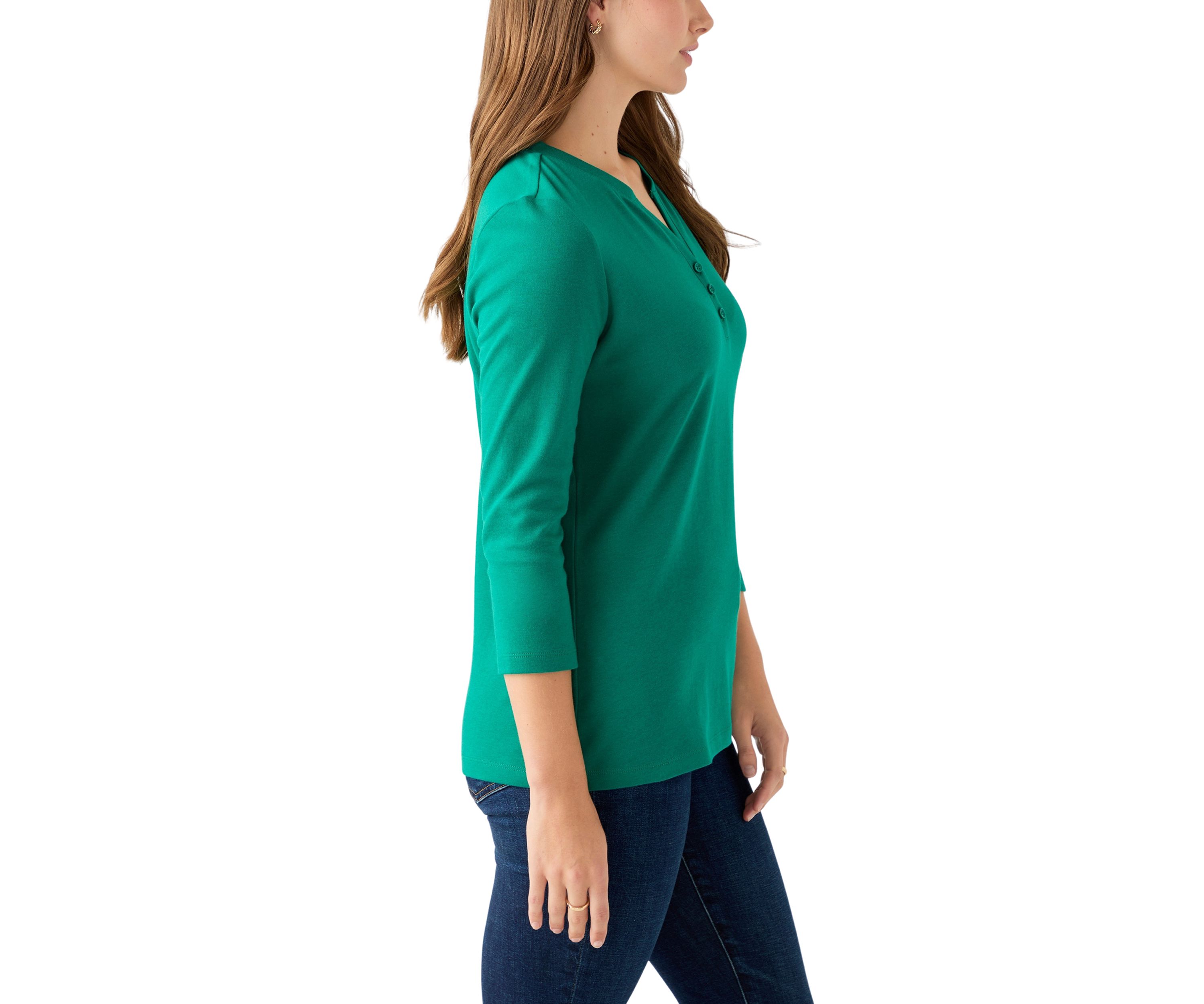 Womens Henley Solid Top