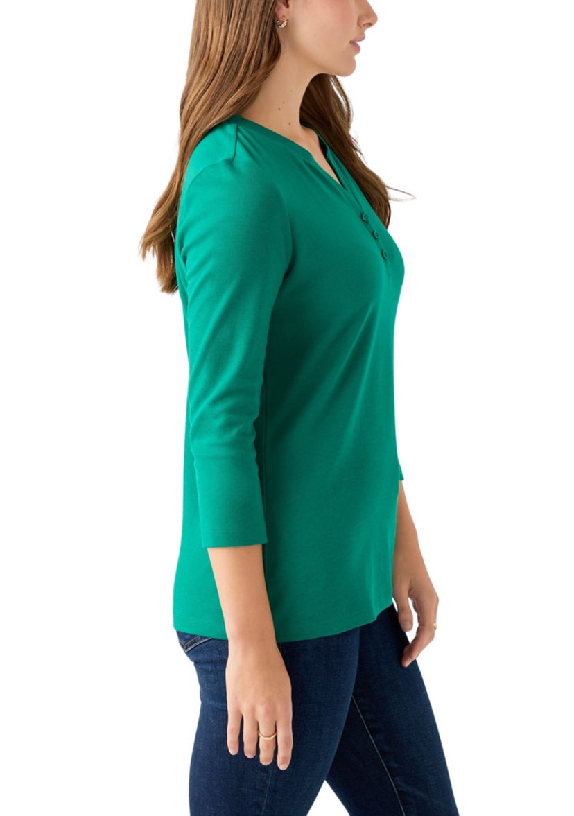 Womens Henley Solid Top