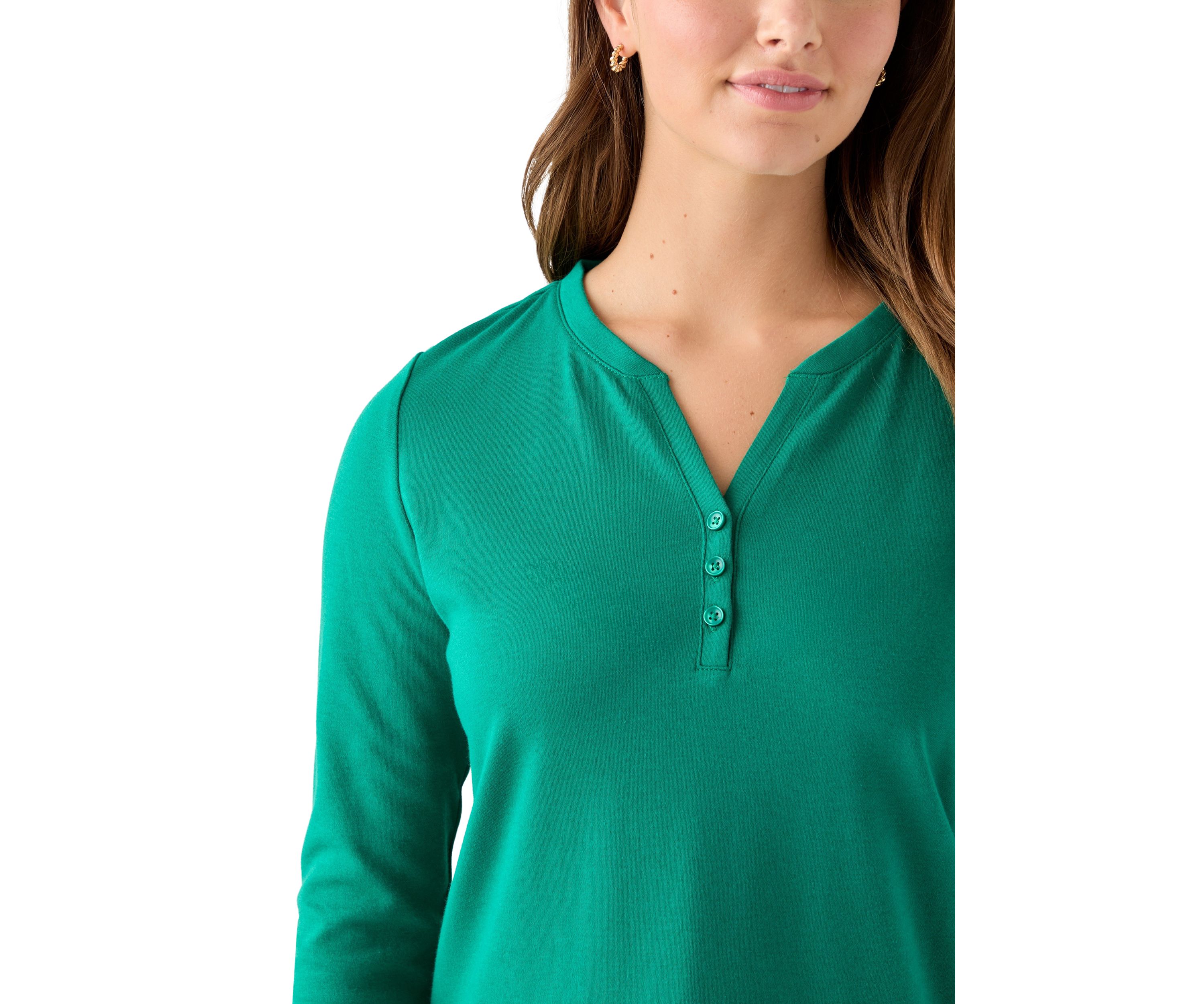 Womens Henley Solid Top
