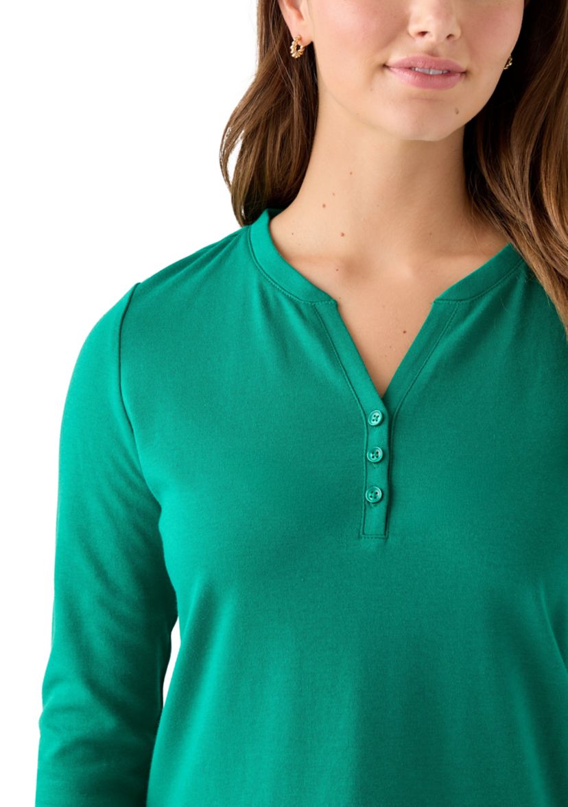 Womens Henley Solid Top