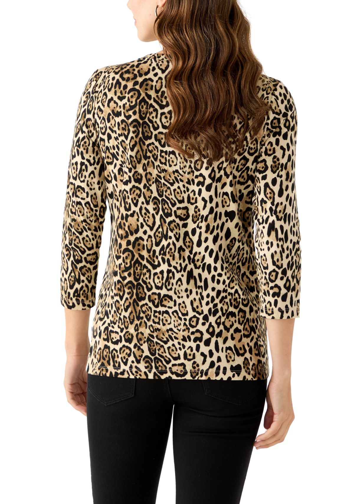 Womens 3/4 Sleeve Printed Henley Top