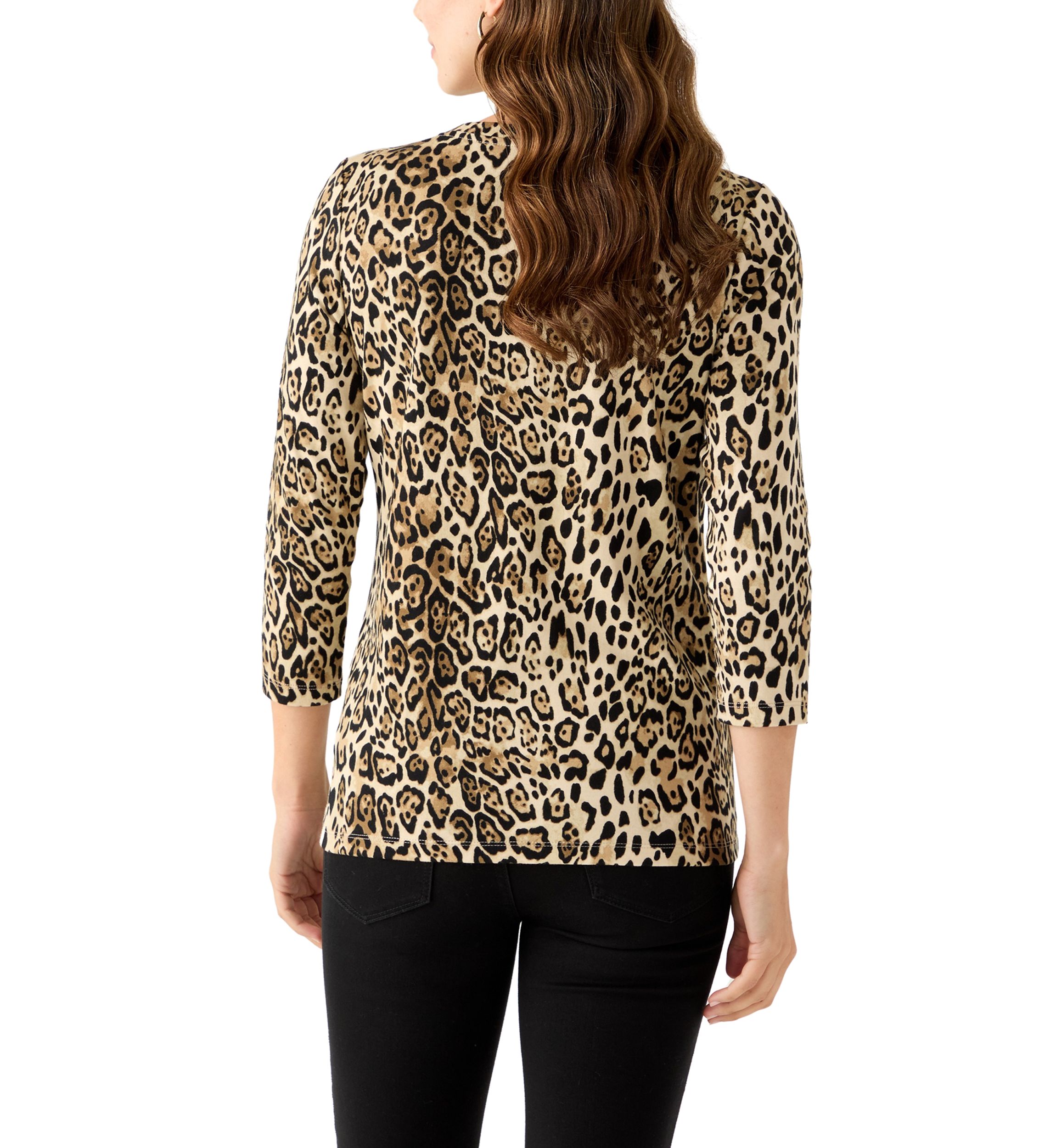 Womens 3/4 Sleeve Printed Henley Top