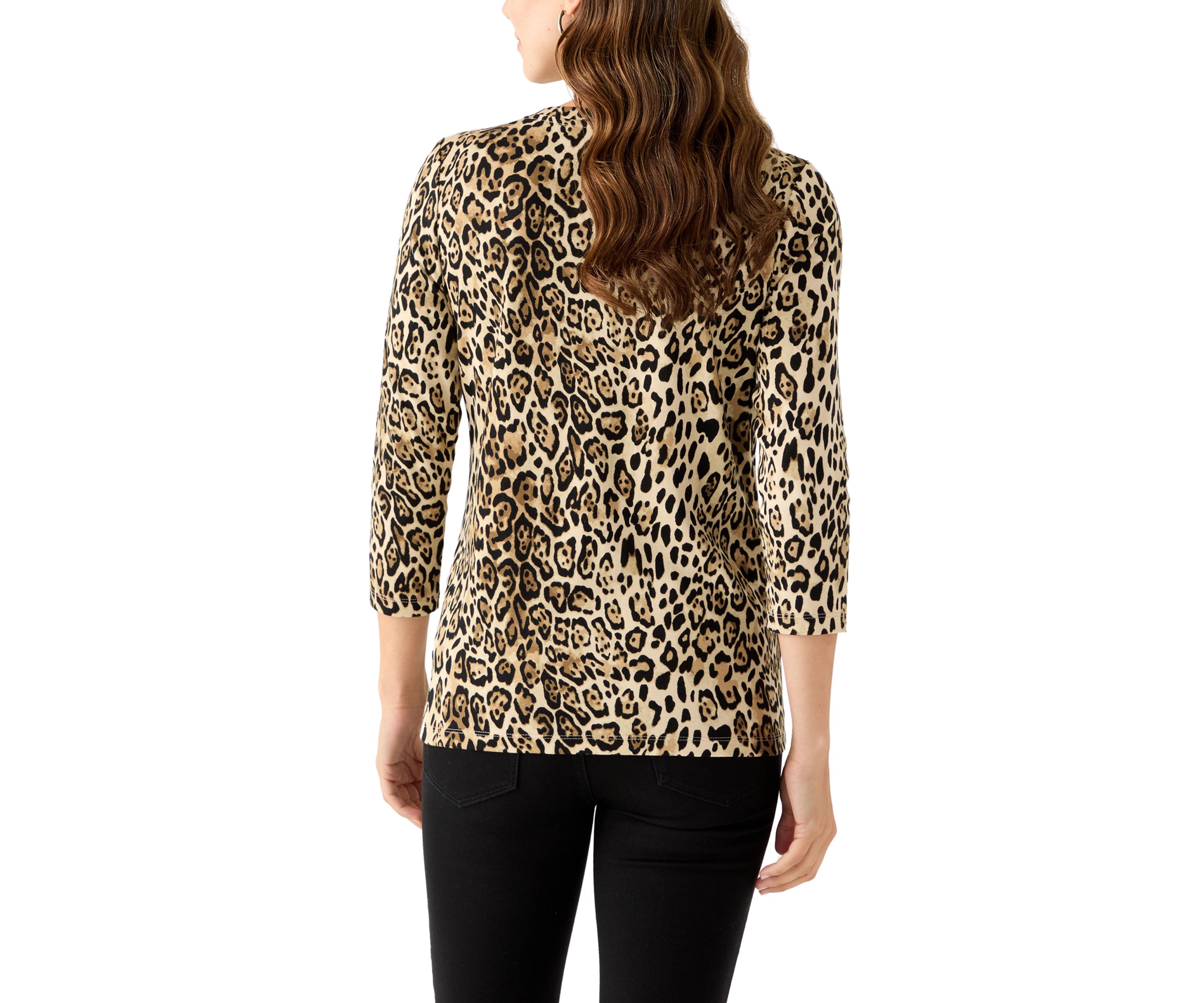 Womens 3/4 Sleeve Printed Henley Top