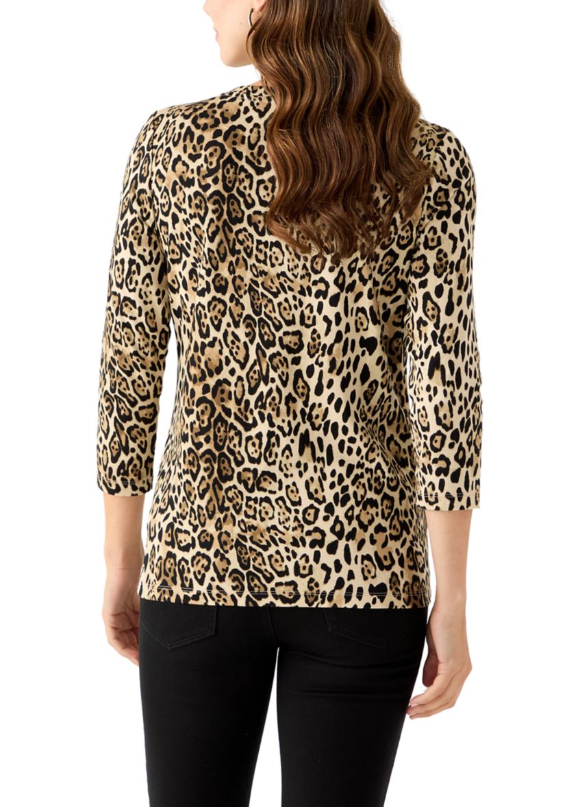 Womens 3/4 Sleeve Printed Henley Top