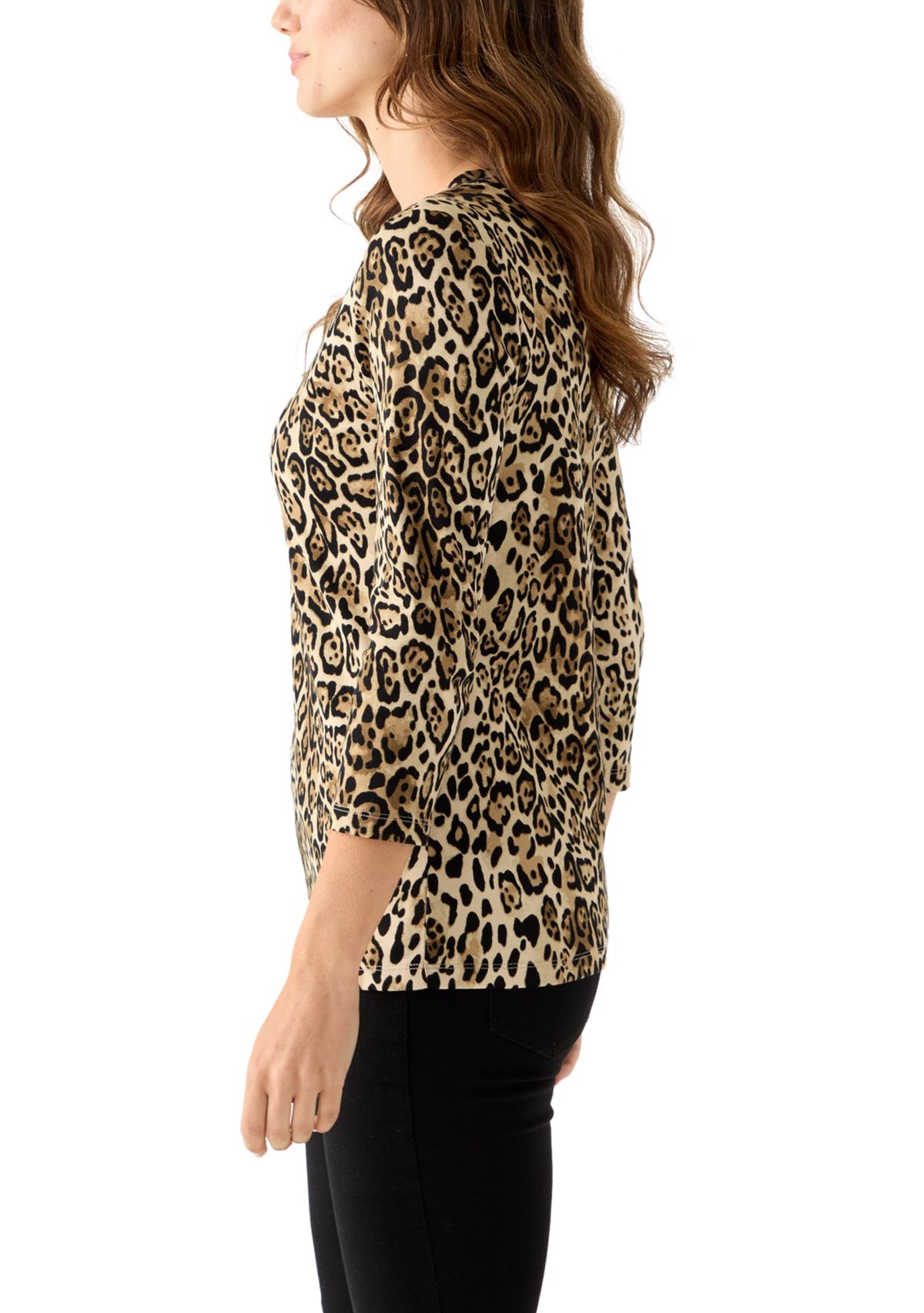 Womens 3/4 Sleeve Printed Henley Top