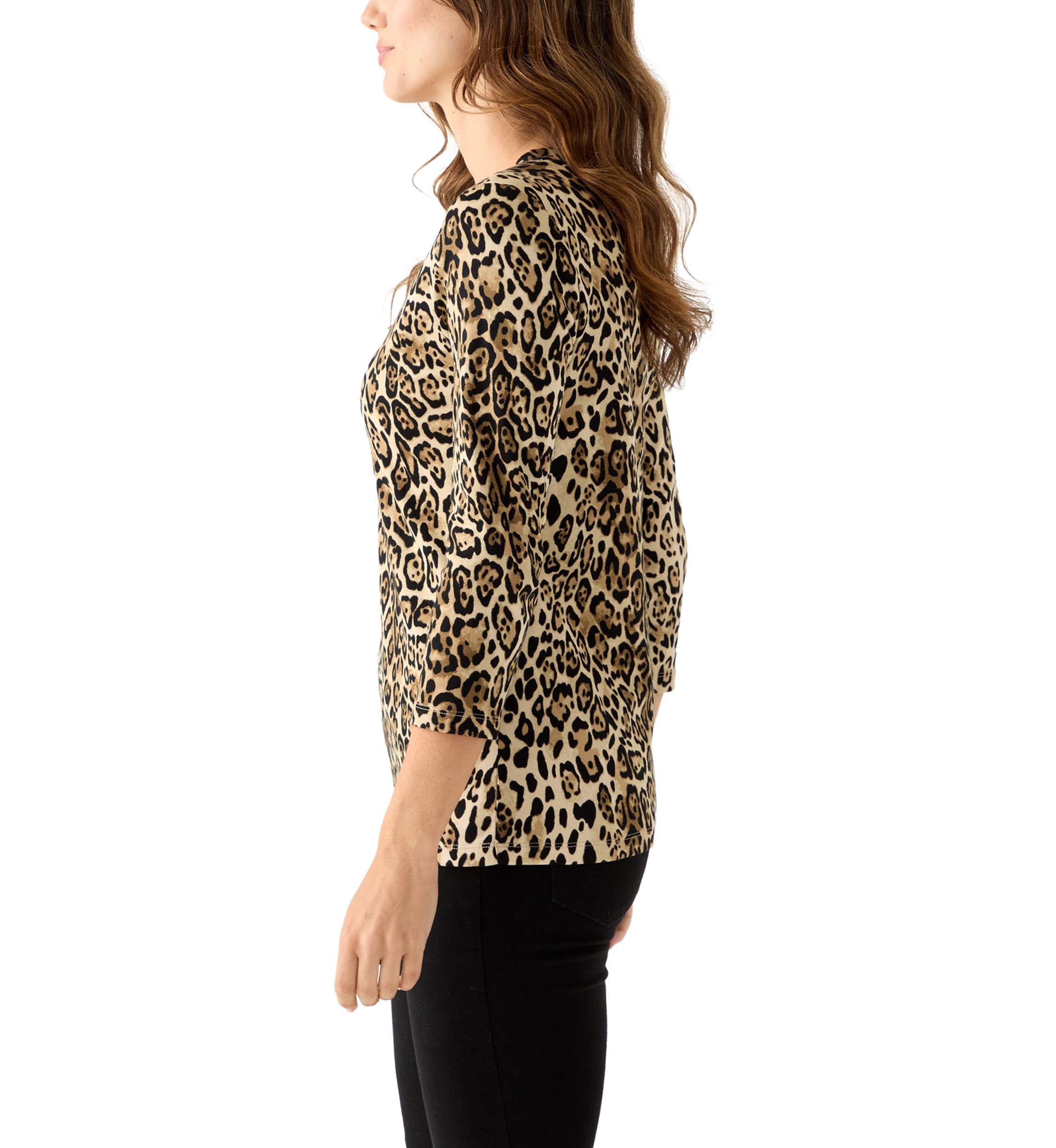 Womens 3/4 Sleeve Printed Henley Top