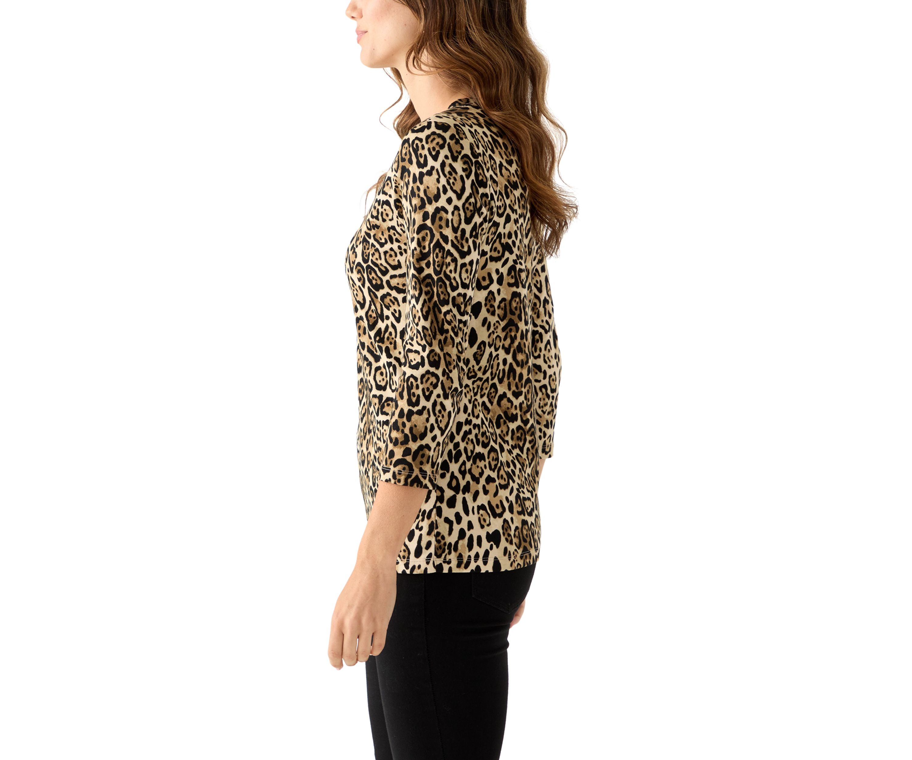 Womens 3/4 Sleeve Printed Henley Top