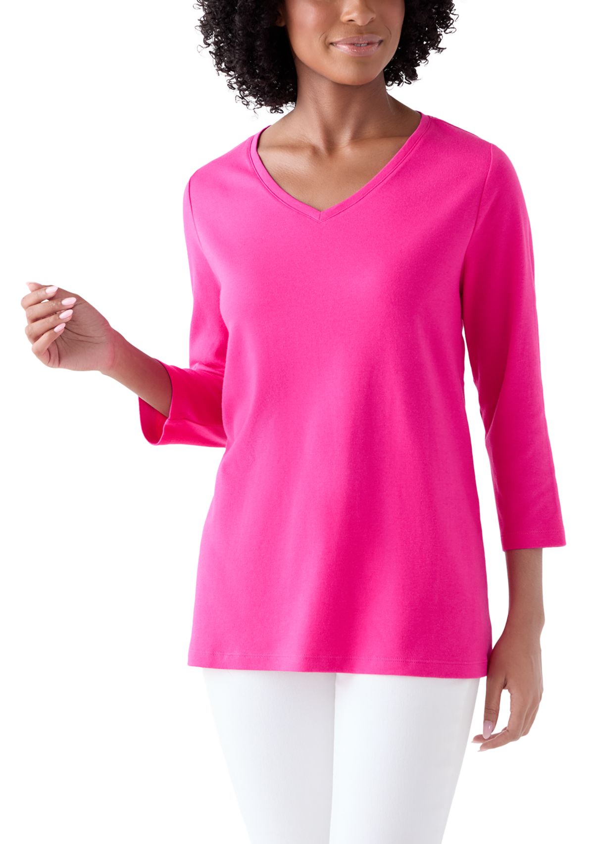 Womens 3/4 Sleeve V-Neck Top