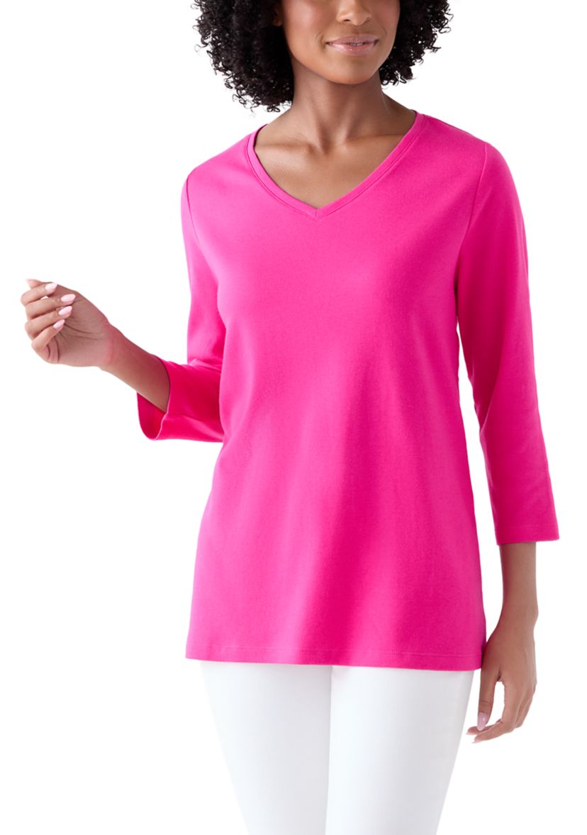 Womens 3/4 Sleeve V-Neck Top