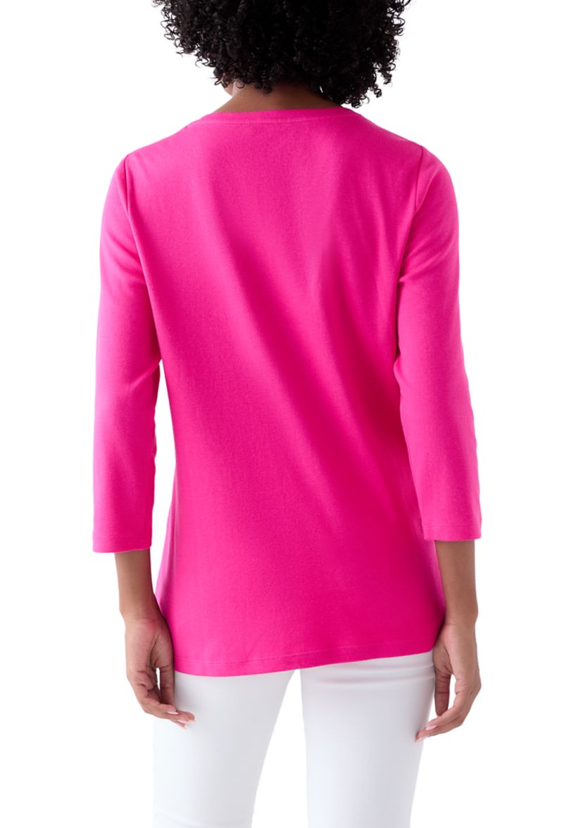 Womens 3/4 Sleeve V-Neck Top